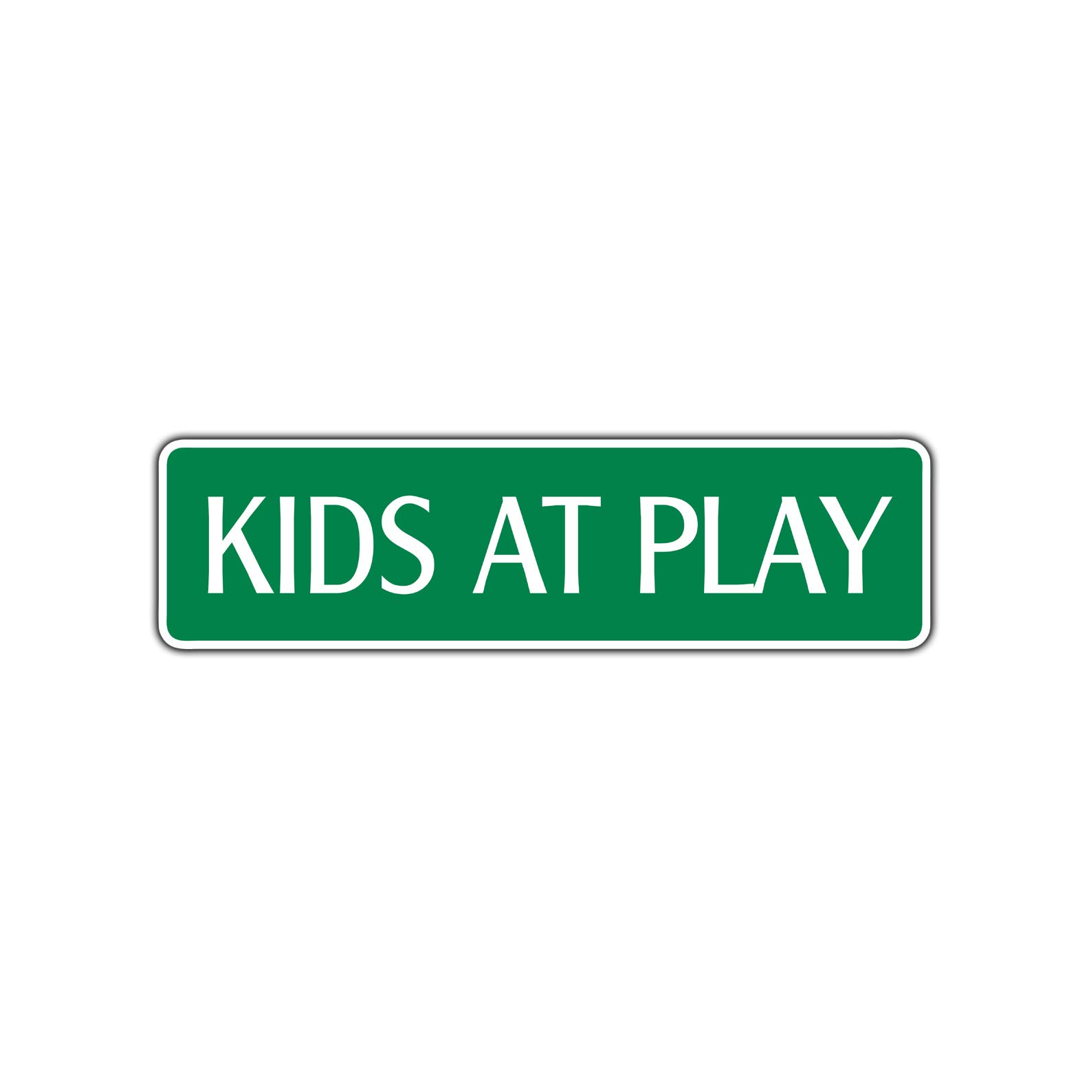 Kids at Play Metal Street Safety Sign - Slow Down Caution Warning for Child School Zones (4x13.5 Inches) - Perfect for Neighborhoods, Driveways & School Areas
