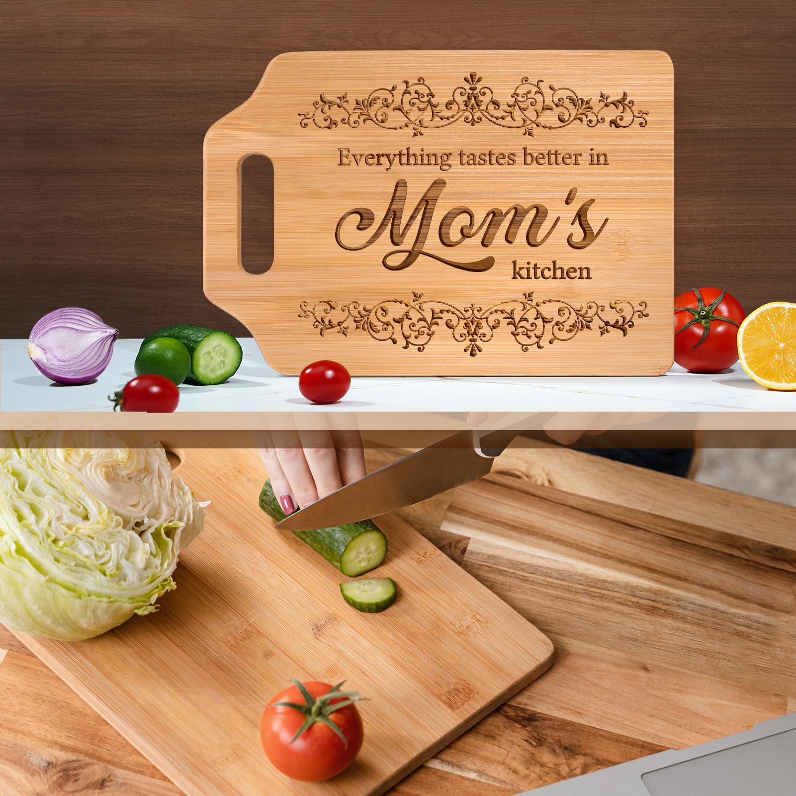 Personalized Engraved Bamboo Cutting Board for Mom - 12.3