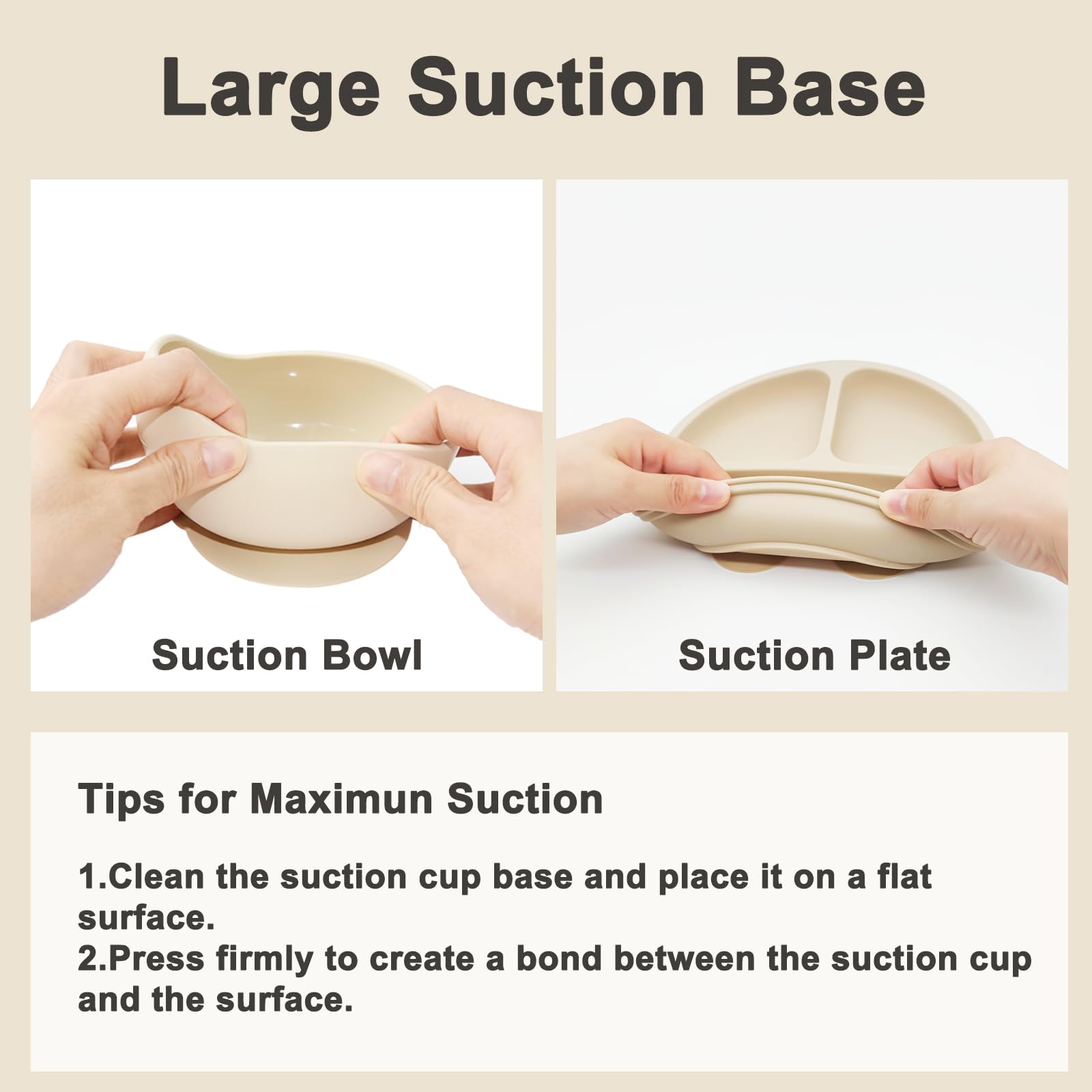 Organic Silicone Baby Feeding Set - BPA-Free Suction Bowls, Divided Plates, Adjustable Bib & Utensils for Infant Self-Feeding | Perfect for Baby-Led Weaning, Toddler Mealtime & On-the-Go Feeding | Includes Spoons, Forks & Training Cup (Beige)