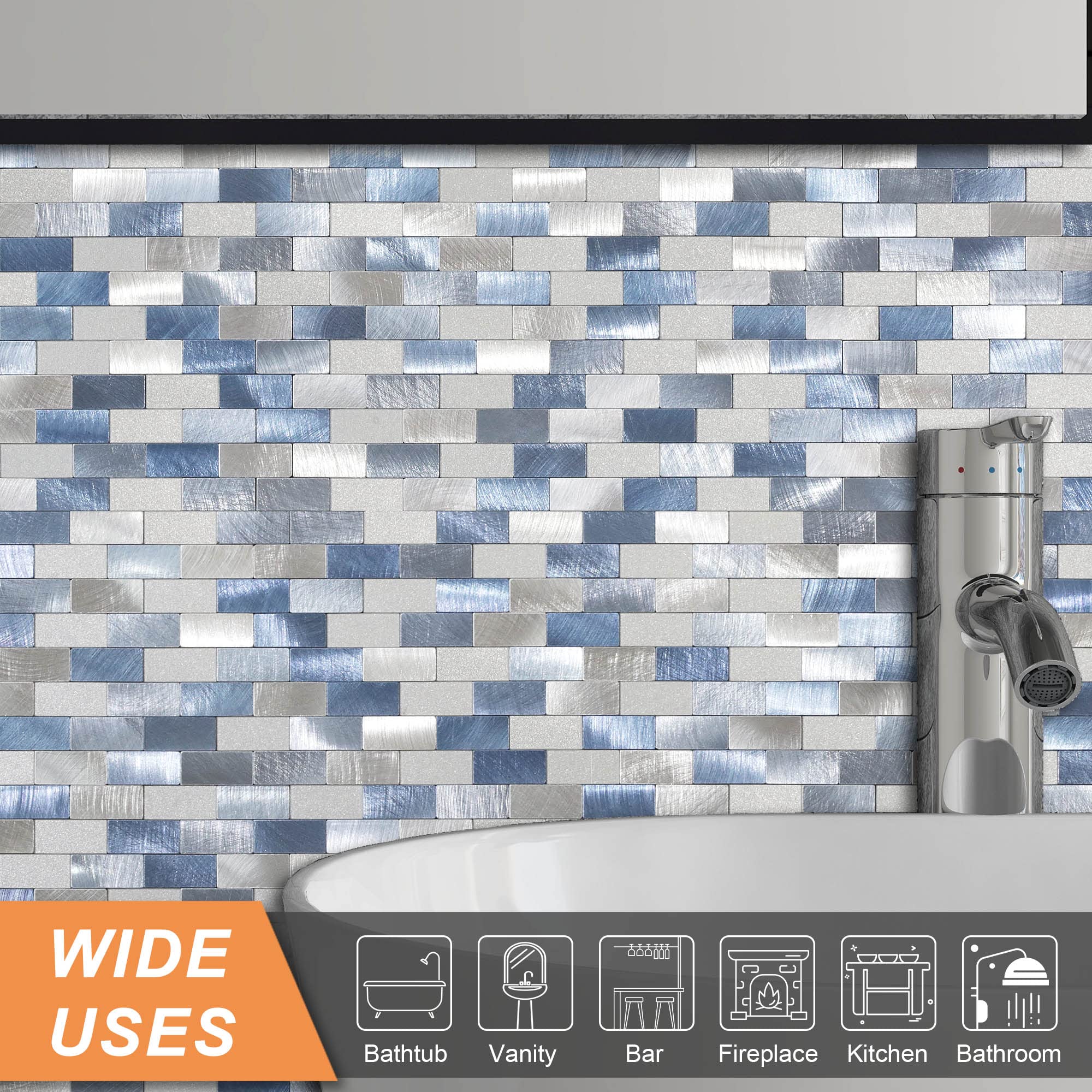 VAOVI Peel and Stick Backsplash Tiles - Waterproof Self-Adhesive Wall Stickers for Kitchen & Bathroom (5 Tiles, Blue) | Easy DIY Home Decor for Backsplashes, Accent Walls & Rental Upgrades