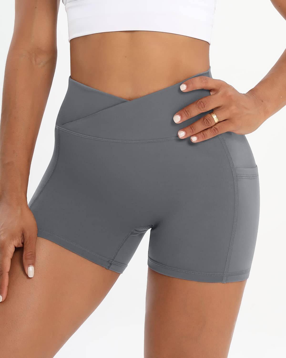 Women's Workout Shorts 2-Pack - High Waist Stretchy Spandex Gym & Yoga Shorts with Side Pockets - Perfect for Running, Training & Fitness Activities