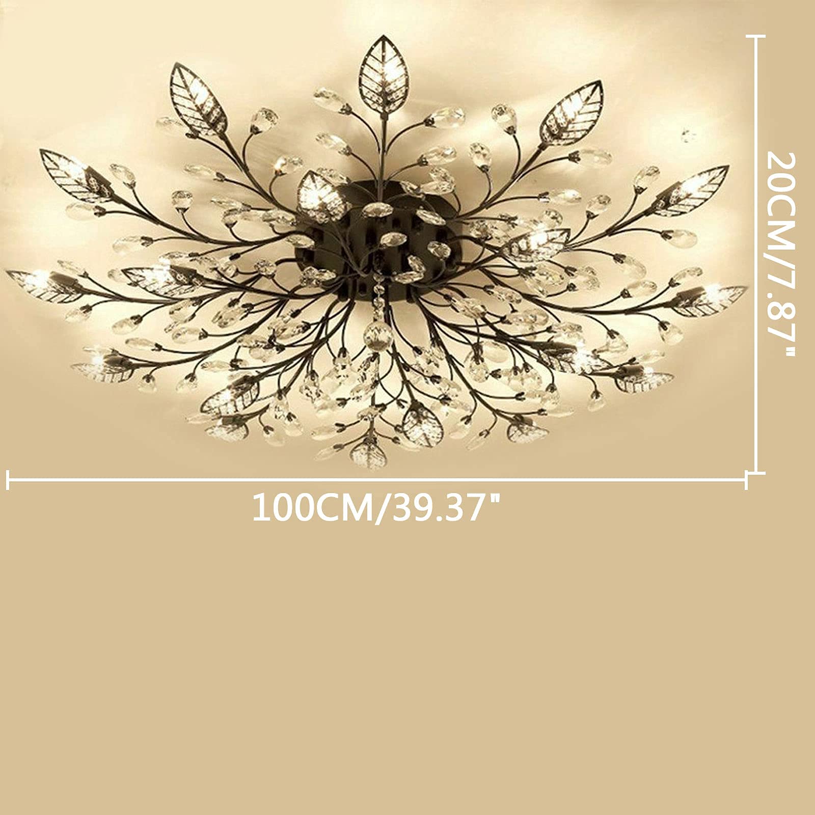 Modern Flush Mount Gold Black LED Crystal Ceiling Chandelier - K9 Crystal Light Fixture for Bedroom, Living Room & Dining Room - Energy Efficient Close-to-Ceiling Lighting Solution