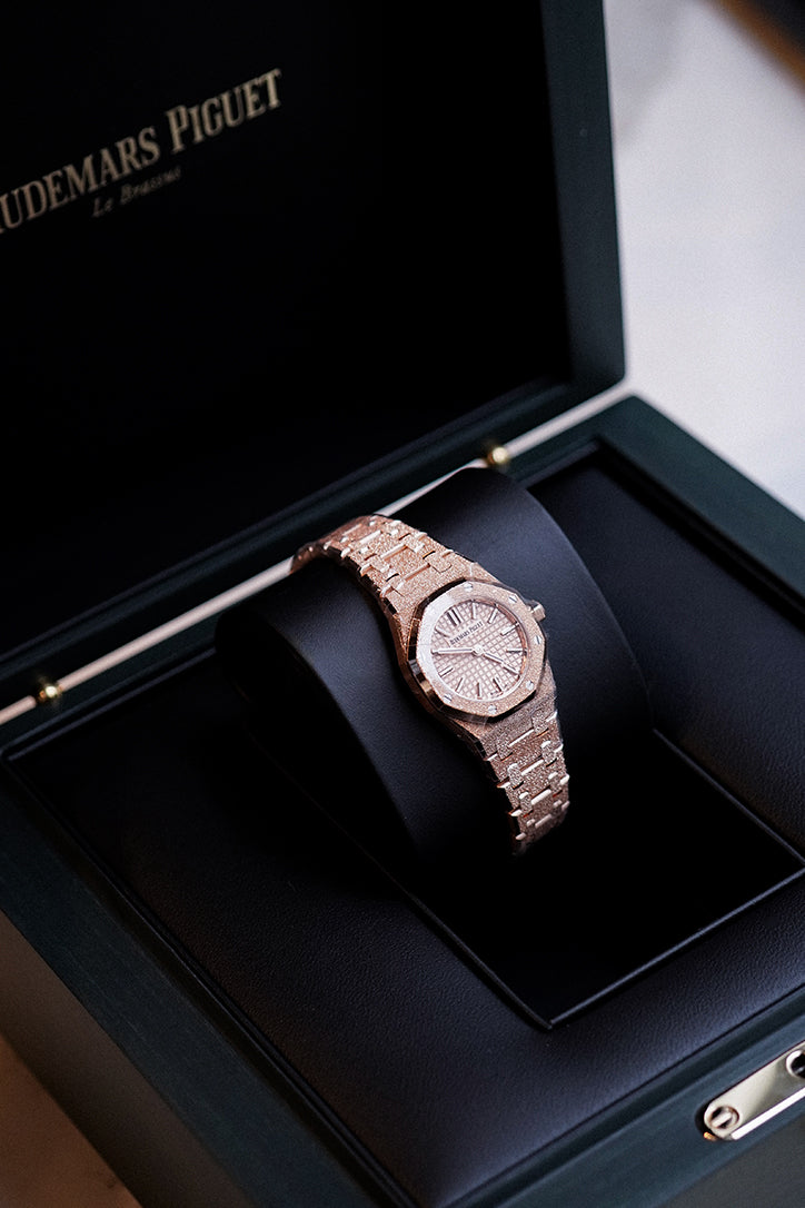 Audemars Piguet Royal Oak Mini Frosted Gold Quartz Watch 67630OR.GG.1312OR.01 - 18K Pink Gold Luxury Women's Watch for Elegant Occasions & Special Events