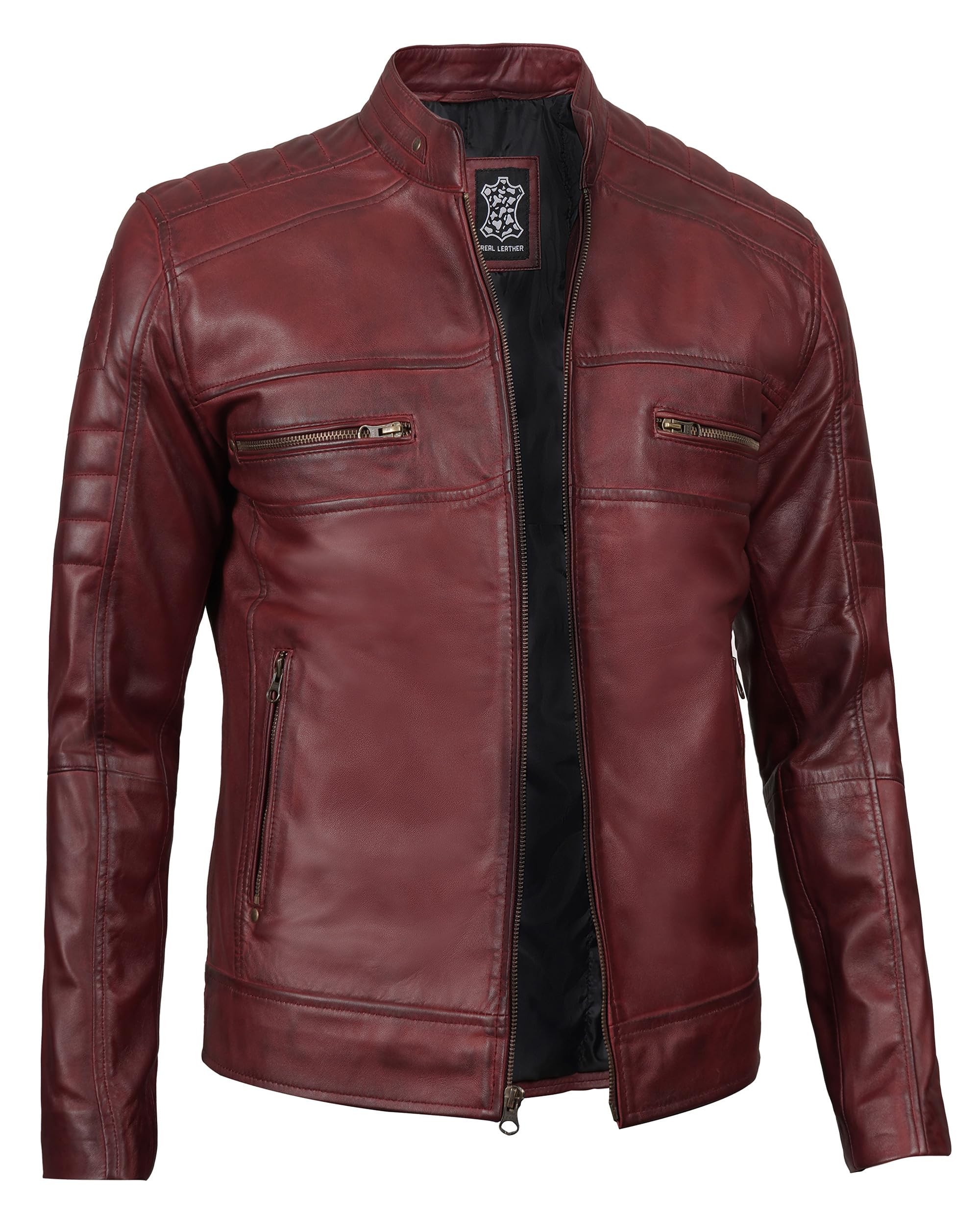 Blingsoul Genuine Lambskin Leather Jacket for Men - Premium Cafe Racer Style Biker Jacket | Perfect for Motorcycle Riding, Casual Outfits & Night Out