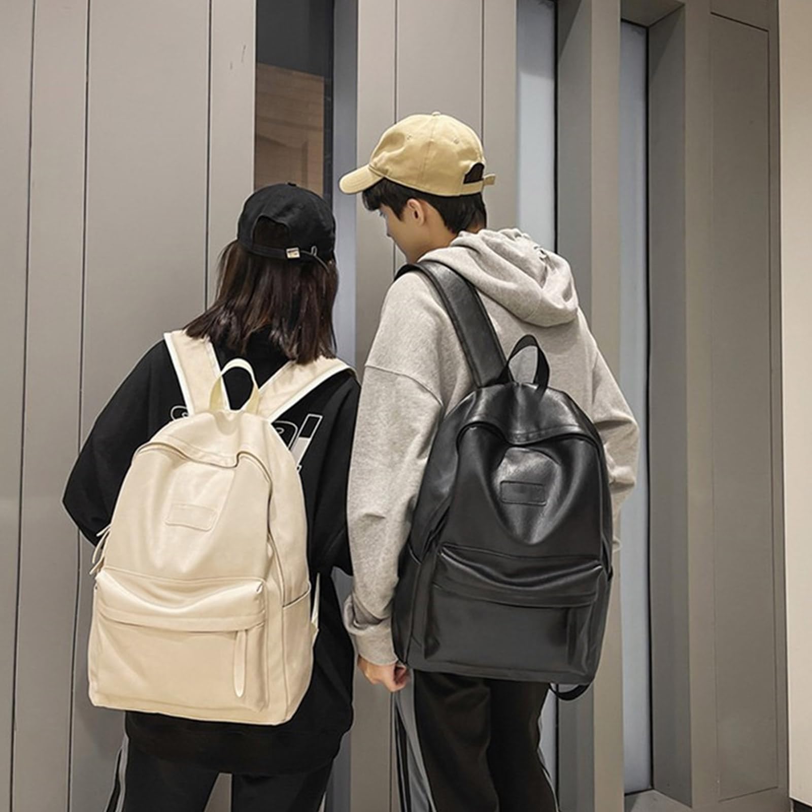 Korean Style PU Leather Backpack for Women & Men - Large Capacity Student School Backpack, Travel Backpack for College, Work & Daily Commute
