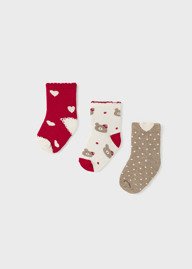 10526 Baby Girl Socks Set of 3 - Soft Red Cotton Socks for Newborns & Toddlers - Perfect for Everyday Wear, Playtime & Special Occasions