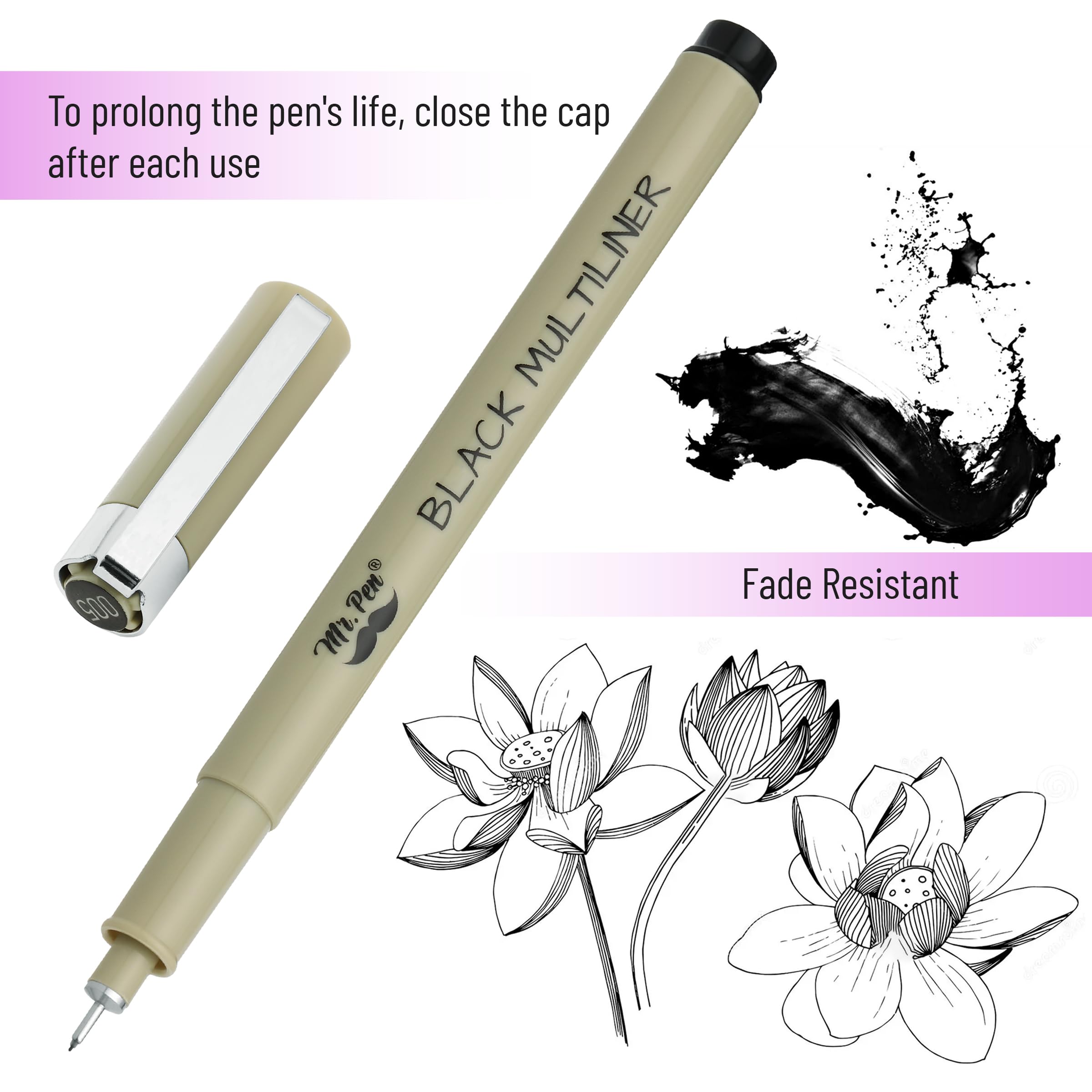 Mr. Pen - Professional Artist Drawing Pens Set, 10 Sizes Black Fineliner Multiliner Pens for Sketching, Bible Journaling & Illustration | Perfect for Artists, Designers & Calligraphy Enthusiasts