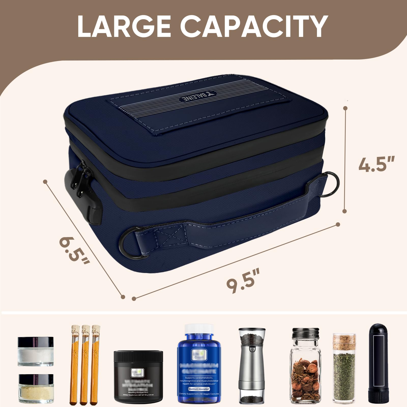 BALEINE Large Smell Proof Bag with Combination Lock - Odor Proof Stash Pouch Organizer for Travel, Gym & Storage (Navy Blue) | Secure Storage for Cannabis, Cash & Valuables