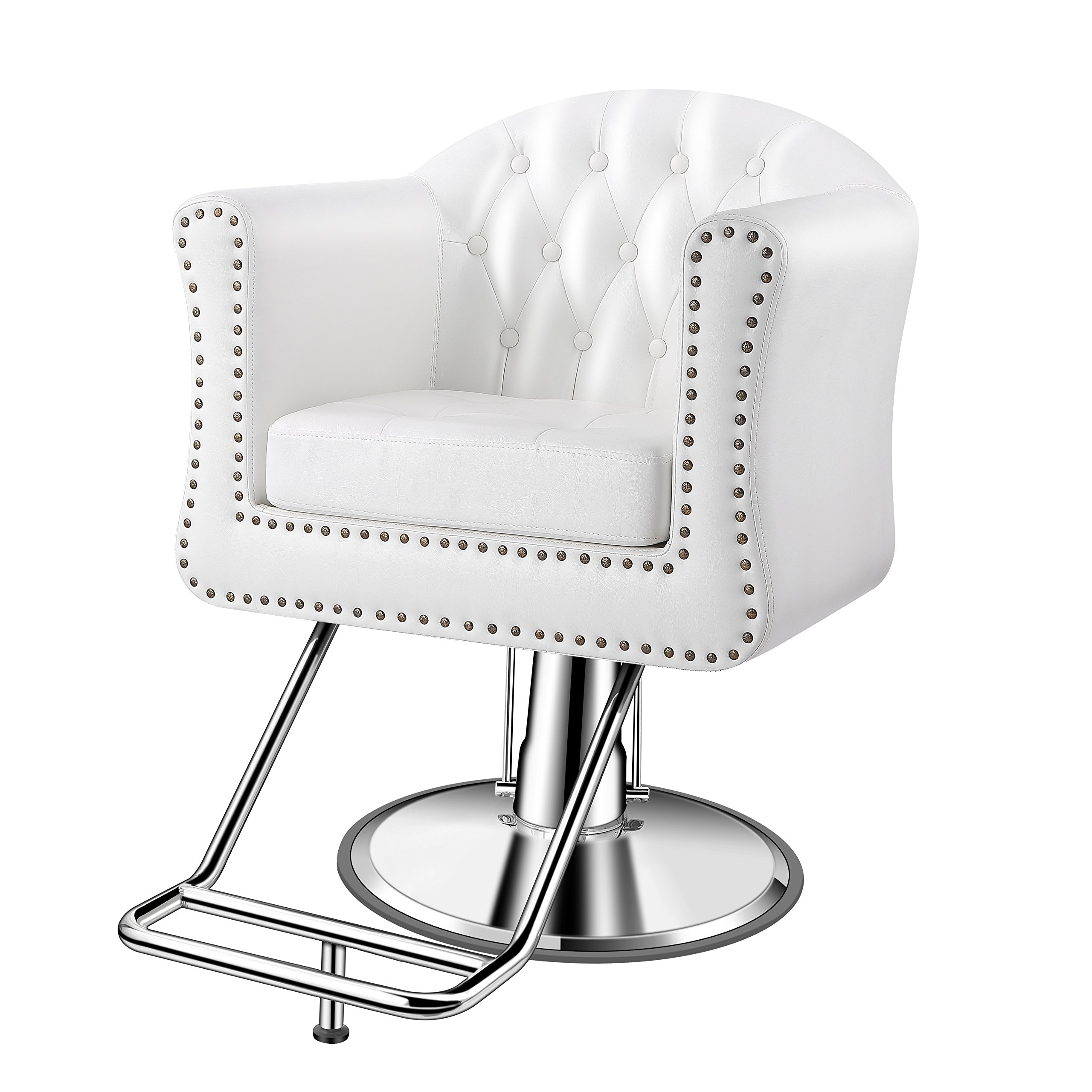 Baasha Professional Salon Chair for Hair Stylists - Heavy Duty Hydraulic Hairdressing Chair with 440 lbs Weight Capacity - White Beauty Salon Equipment for Barber Shops & Hair Salons - Perfect for Haircuts, Coloring, and Styling Services