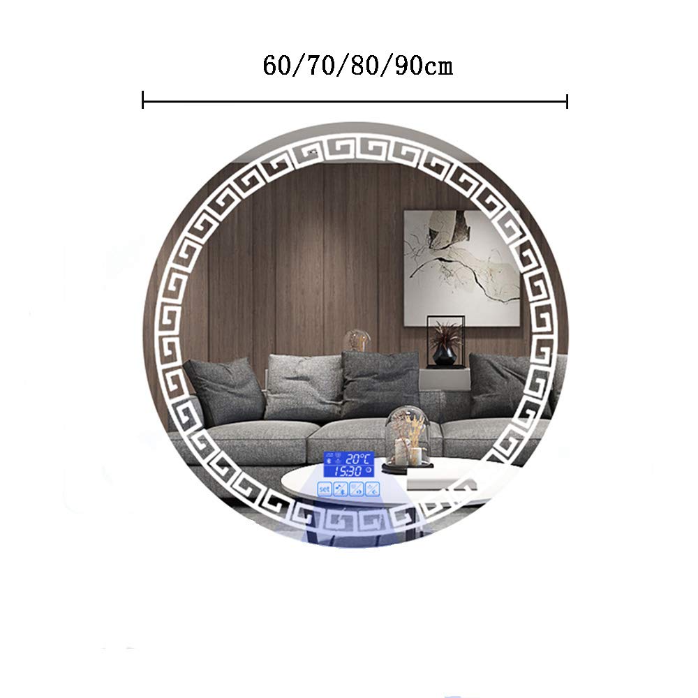Round LED Vanity Mirror with Anti-Fog & Dual Touch Control - Chinese Style Lace Design (60x60cm, 70x70cm, 80x80cm, 90x90cm) for Bathroom Makeup & Dressing Room Decor