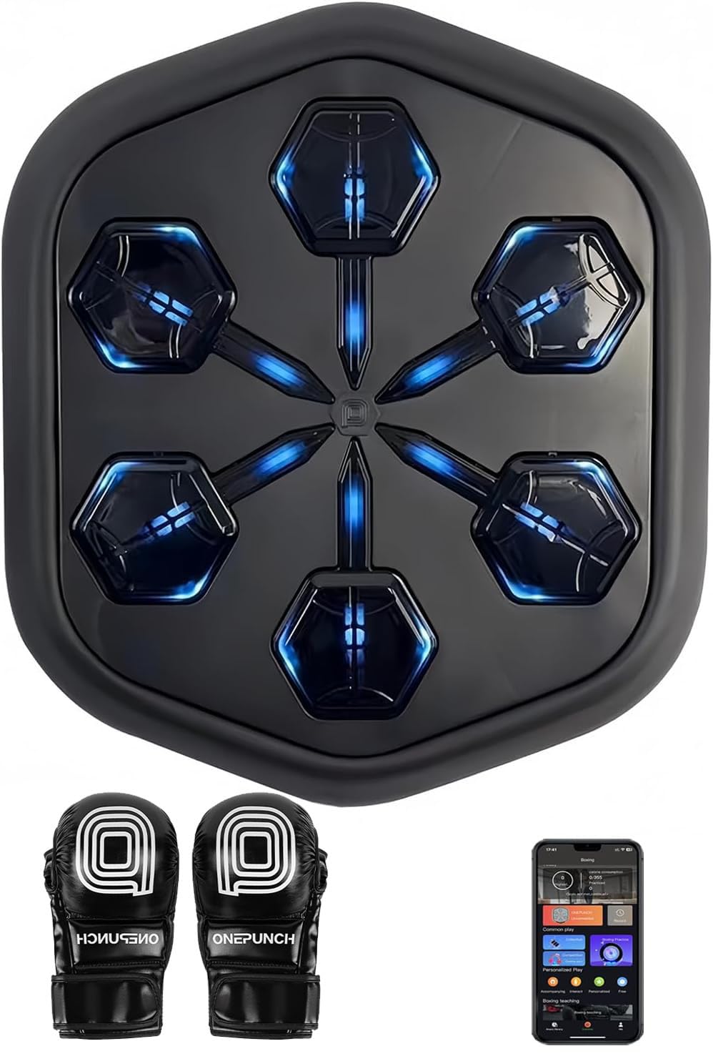 ONEPUNCH Electronic Boxing Machine for Adults - Large Punching Pad with Boxing Gloves, Music Workout Equipment for Stress Relief & Fitness Training | Height Adjustable & Easy Velcro Installation | Perfect for Home Gym, Cardio Exercise & Boxing Practice
