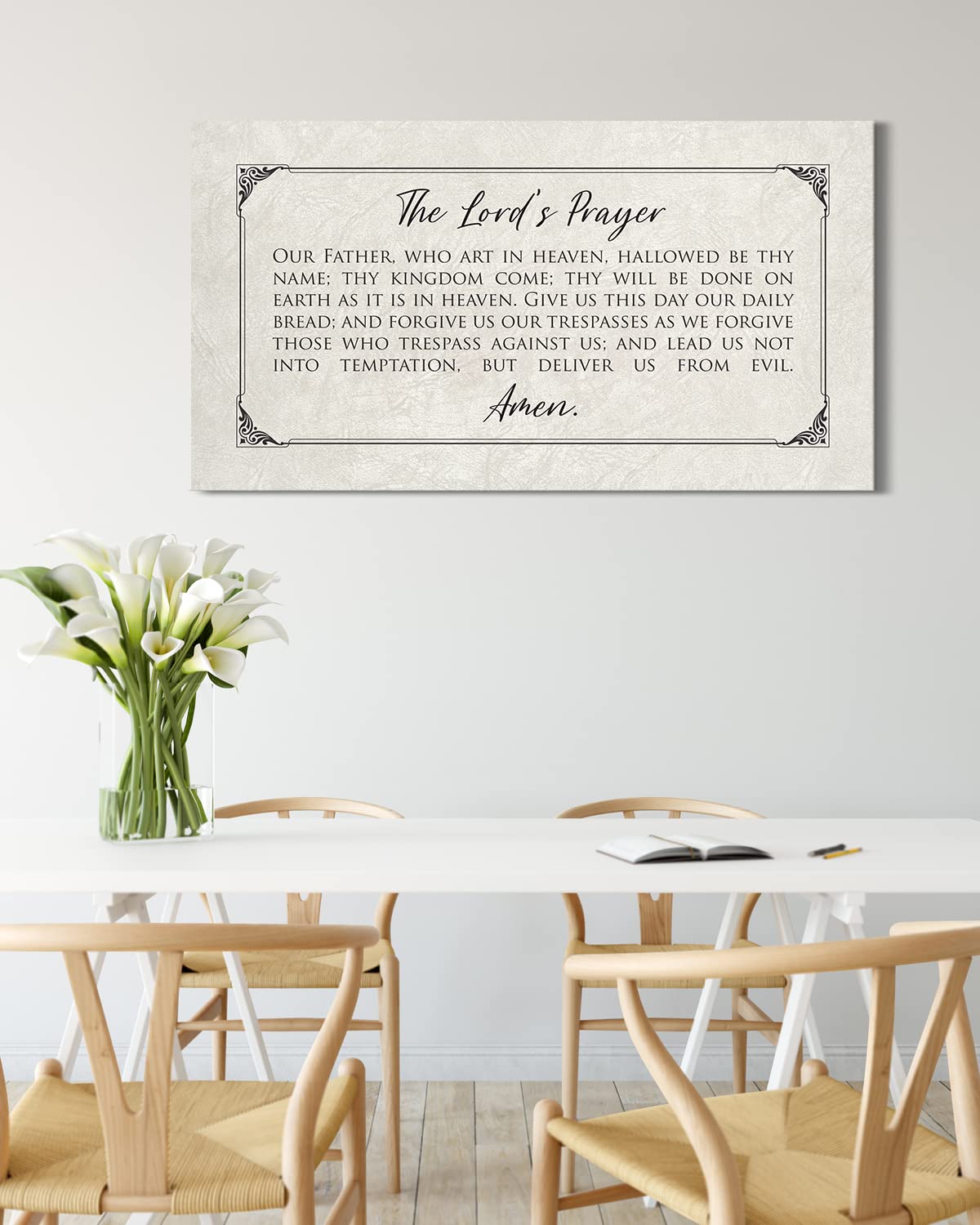 The Lord's Prayer Canvas Wall Art - 48x24 Ready to Hang Christian Bible Verse Decor - Inspirational Scripture Quotes for Home & Office - Religious Farmhouse Wall Decor - Perfect Gift for Baptism, Wedding & Housewarming
