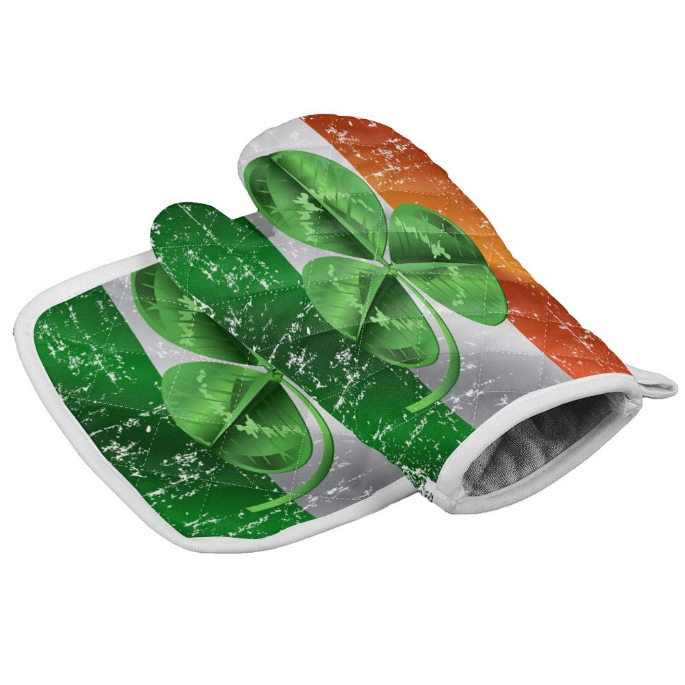 Premium Insulated St. Patrick's Day Oven Mitts & Pot Holders - Heat Resistant Kitchen Gloves for Cooking, Baking, BBQ & Grilling - Shamrock & Irish Flag Design - Perfect for St. Patrick's Day Parties, Irish Themed Kitchens & Holiday Cooking Gifts