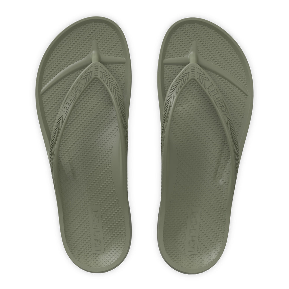 LightFeet Arch Support Flip Flops - Comfortable Thong Sandals for Men & Women | Perfect for Beach, Pool & Summer Walking (Khaki)