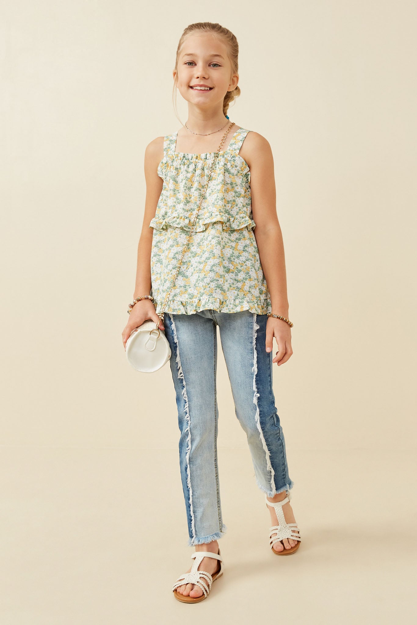 Ditsy Floral Ruffled Detail Tank Top for Women - Summer Boho Blouse, Casual & Beach Wear