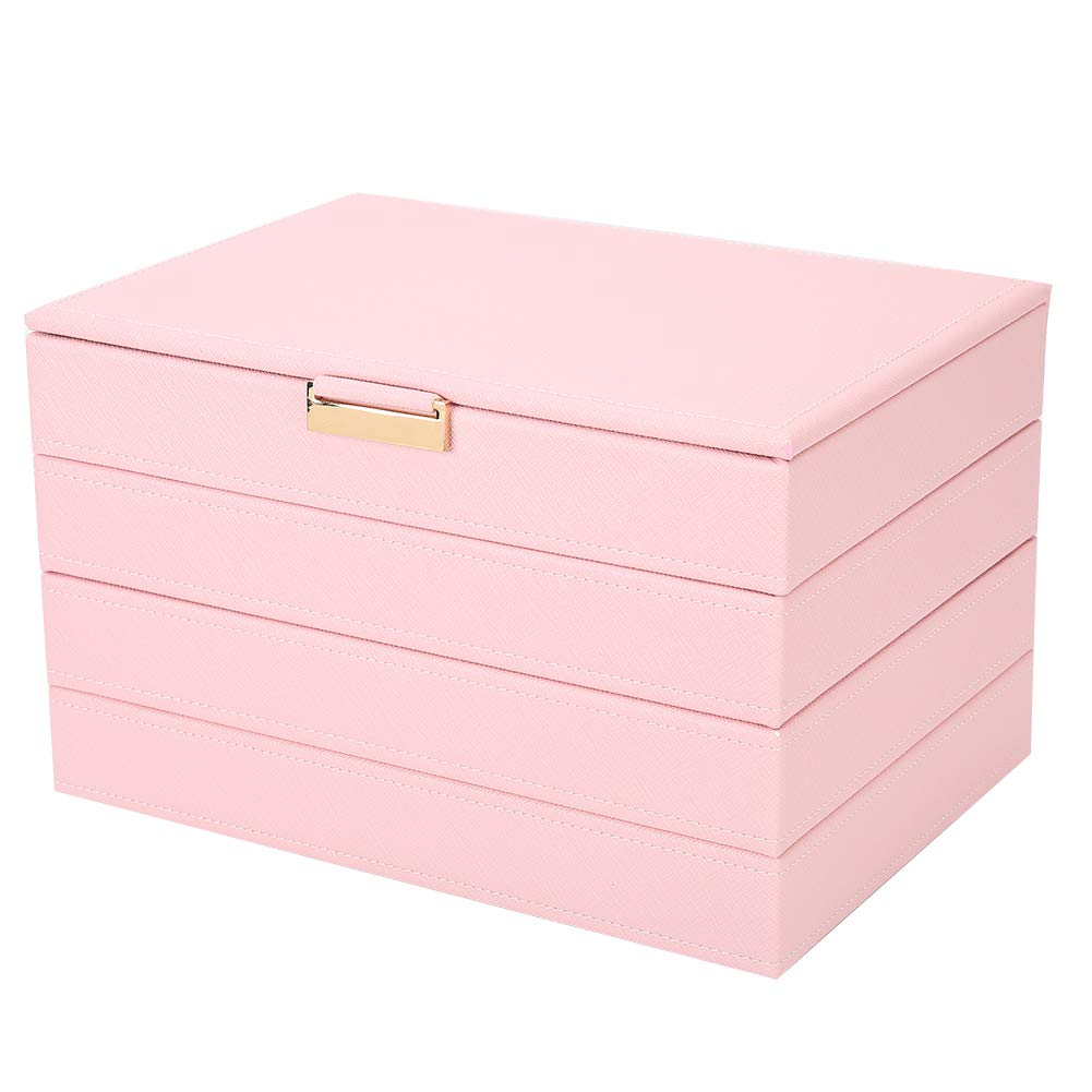 Brrnoo PU Leather Jewelry Storage Case - Elegant Jewelry Box Organizer for Earrings, Necklaces & Rings | Perfect for Women's Jewelry Collection & Gift Giving (Pink) | Great for Travel, Home Decor & Jewelry Store Display