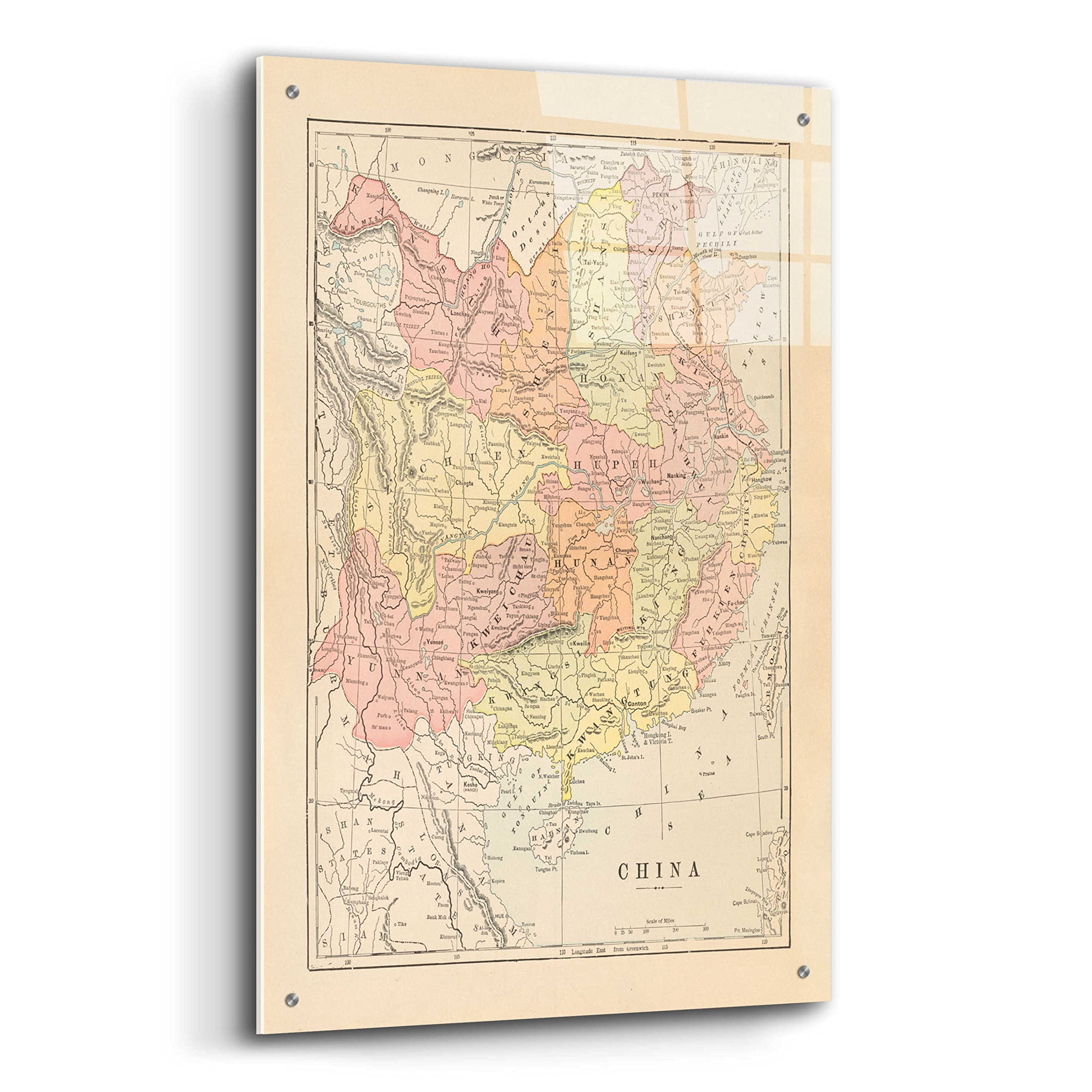 Epic 'Map of China' Wall Art Print by Wild Apple Portfolio - 24x36 Inch Acrylic Glass Framed Decor for Living Room, Office & Asian-Themed Spaces
