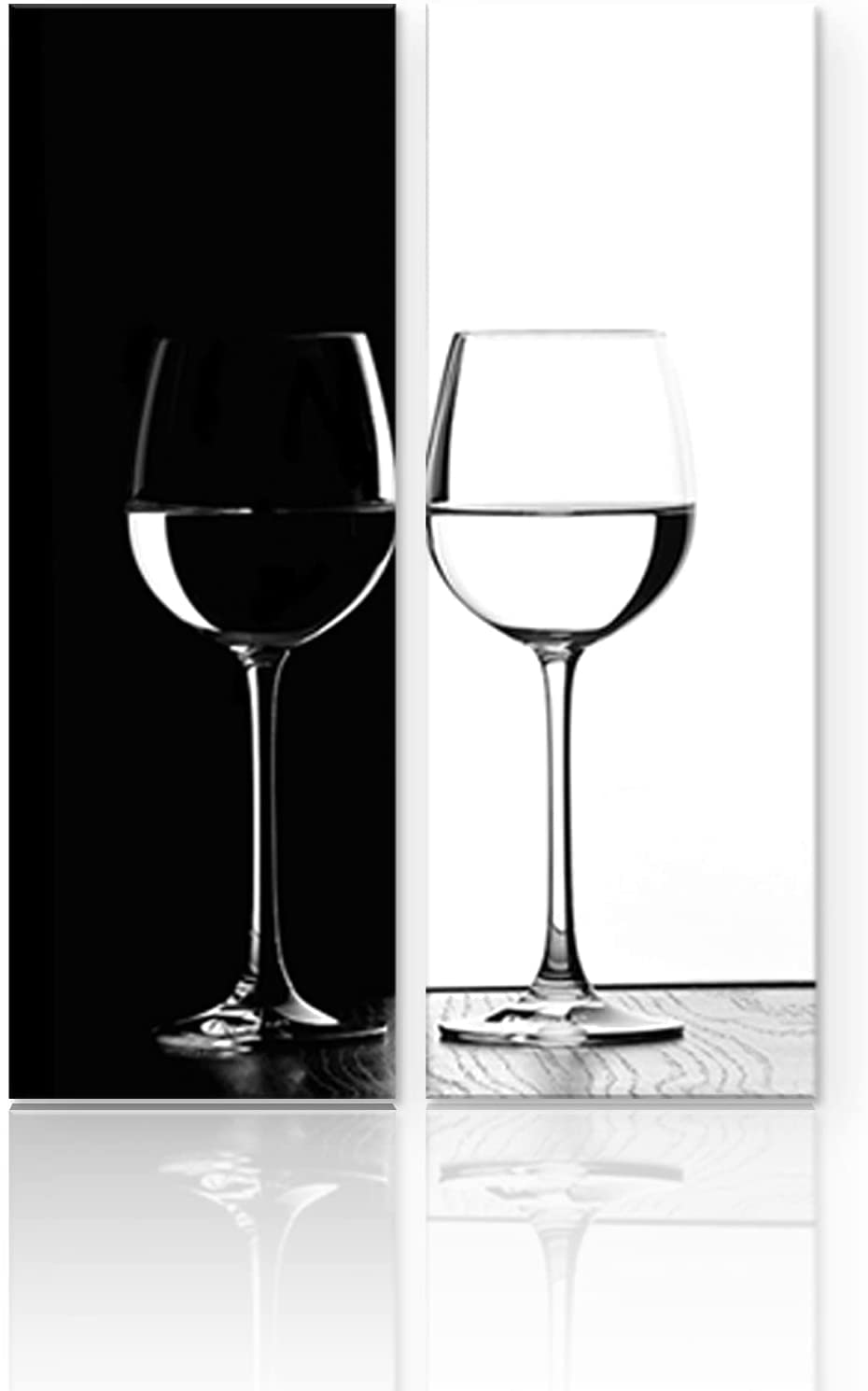 Black and White Wine Glass Canvas Prints - Modern Abstract Wall Art for Kitchen, Dining Room, Bar & Pub Decor - Set of 2 (12x32 Inches) - Perfect for Home, Office & Restaurant Decorations