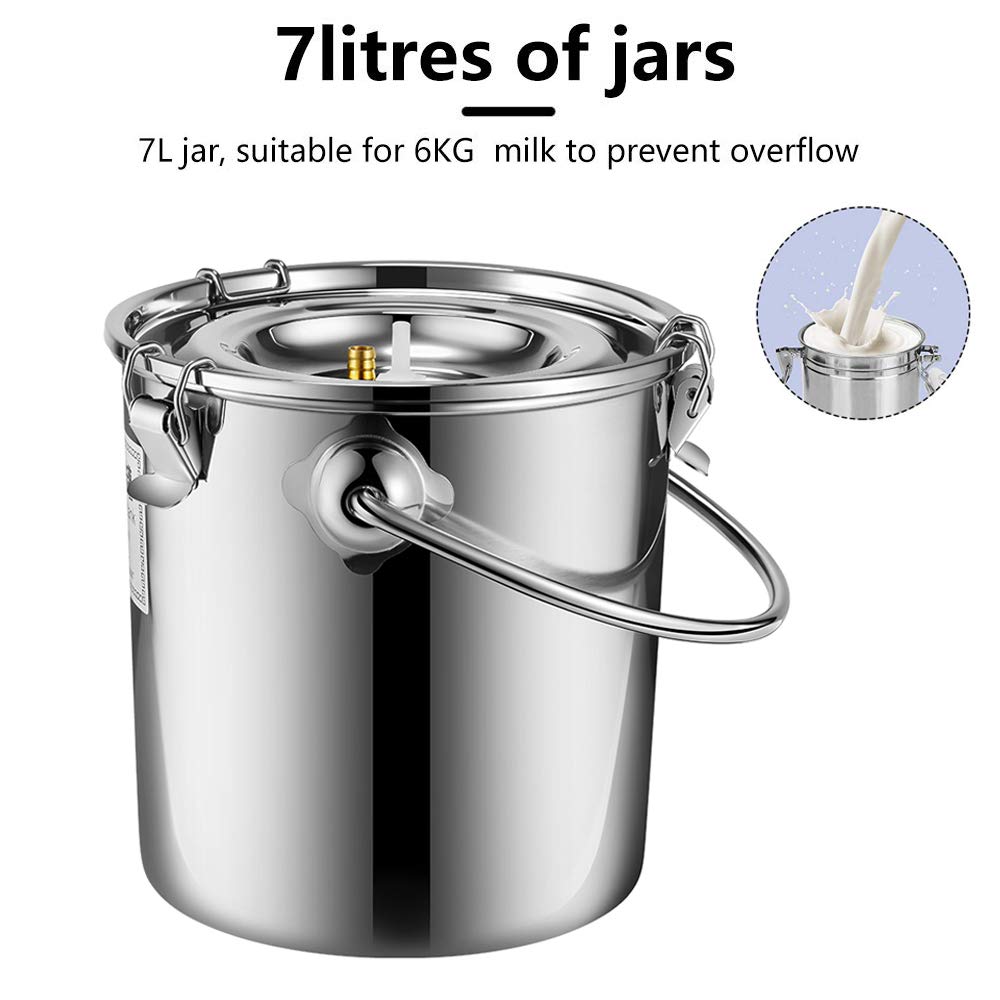 7L Electric Milking Machine for Goats & Cows - Single Bucket Piston Vacuum Pulsation Mini Household Milker with US Plug - Perfect for Small Farms, Homesteads and Dairy Enthusiasts