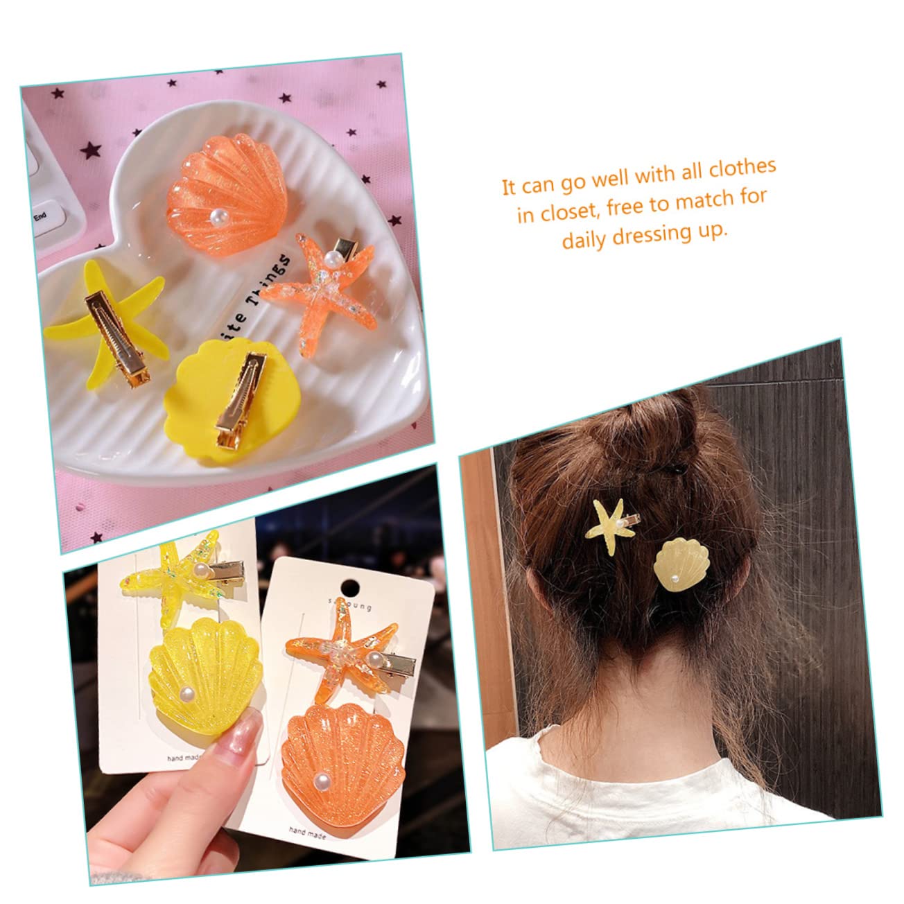 Mermaid Hair Clips 4Pcs - Seashell Barrettes for Girls, Styling Accessories for Beach & Party