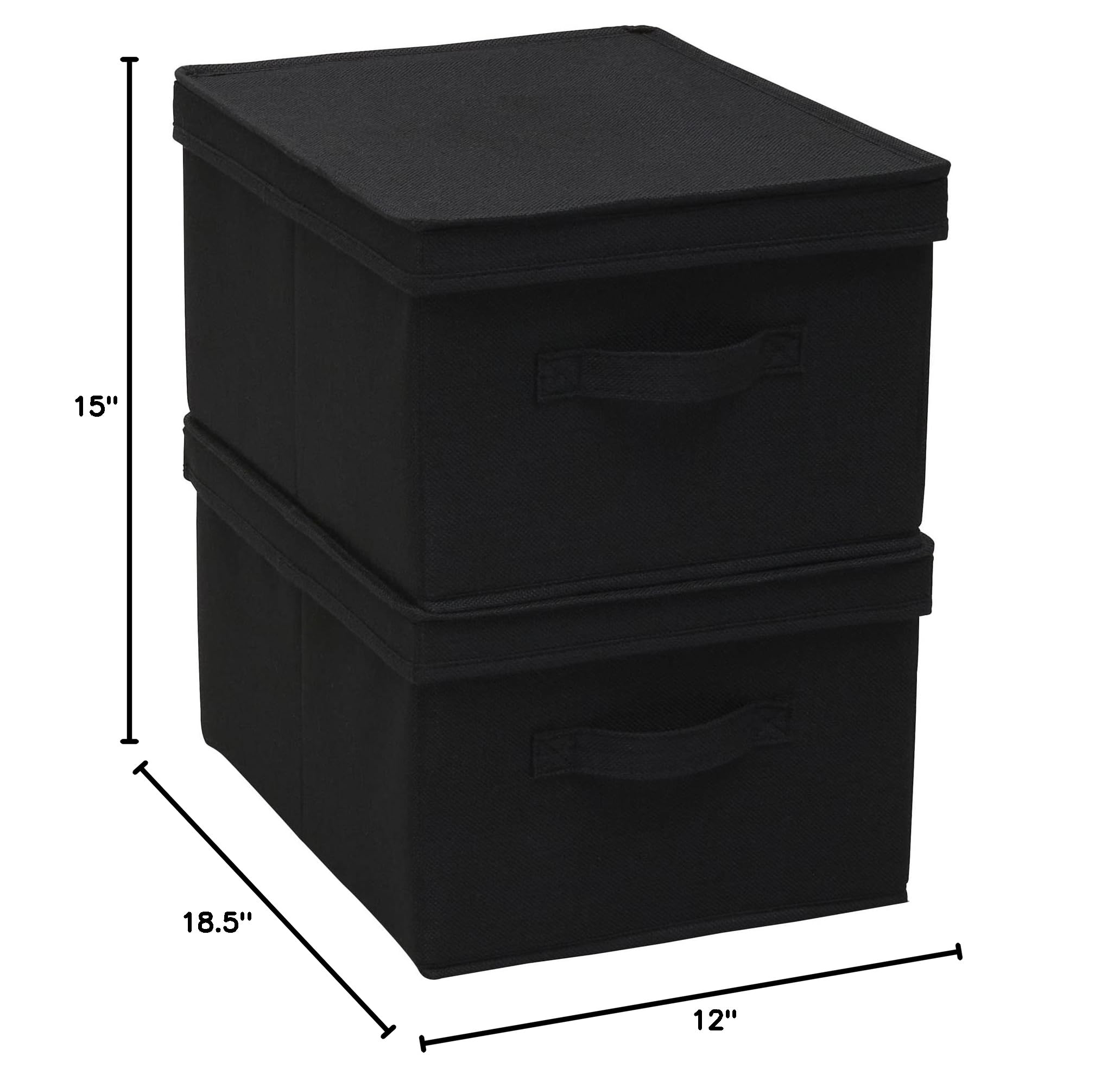 Large Fabric Storage Box with Lid - Set of 2, Black - Organize Closet, Nursery, or Office - Foldable Collapsible Storage Bins for Home Organization