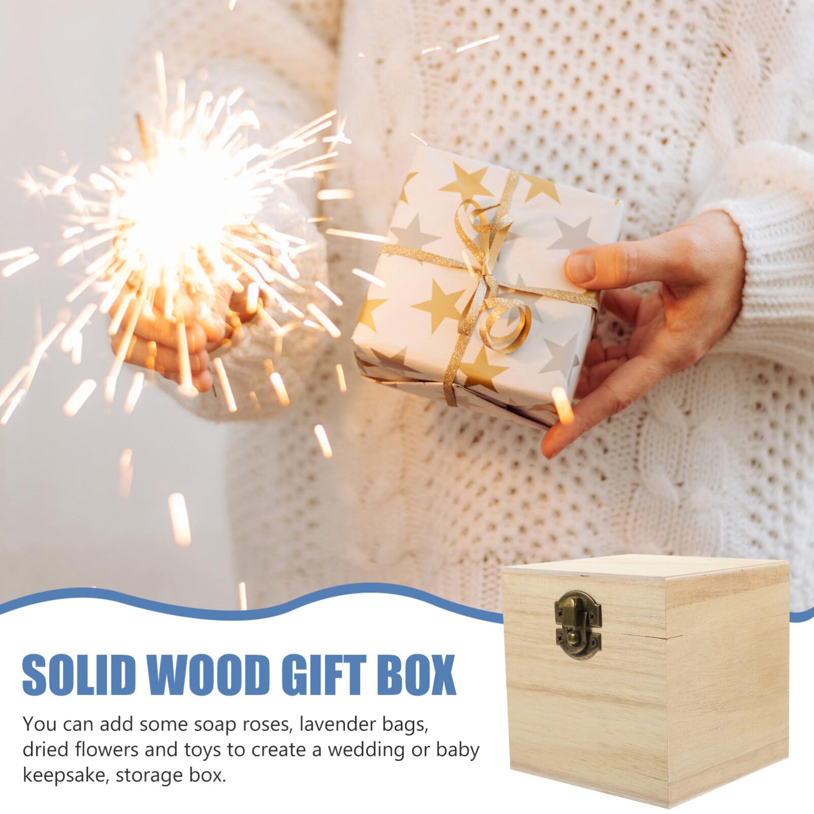 4-Piece Unfinished Wooden Square Box Set with Hinged Lid & Front Clasp - DIY Craft Storage, Jewelry Organizer - Perfect for Home Decor, Wedding Favors & Gift Packaging
