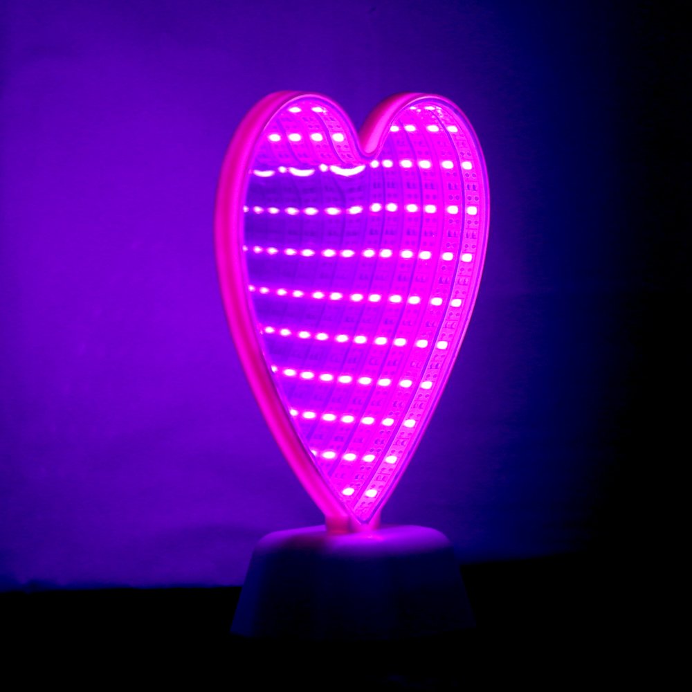 Heart Shaped LED Mirror Light - Pink Battery Powered Night Light for Bedroom, Desktop Lamp & Party Decor, Modern Plastic Design (7.48x2.75x6.29 inches, 0.19 lbs) - Perfect for Girls' Room, Romantic Gifts & Birthday Party Decorations