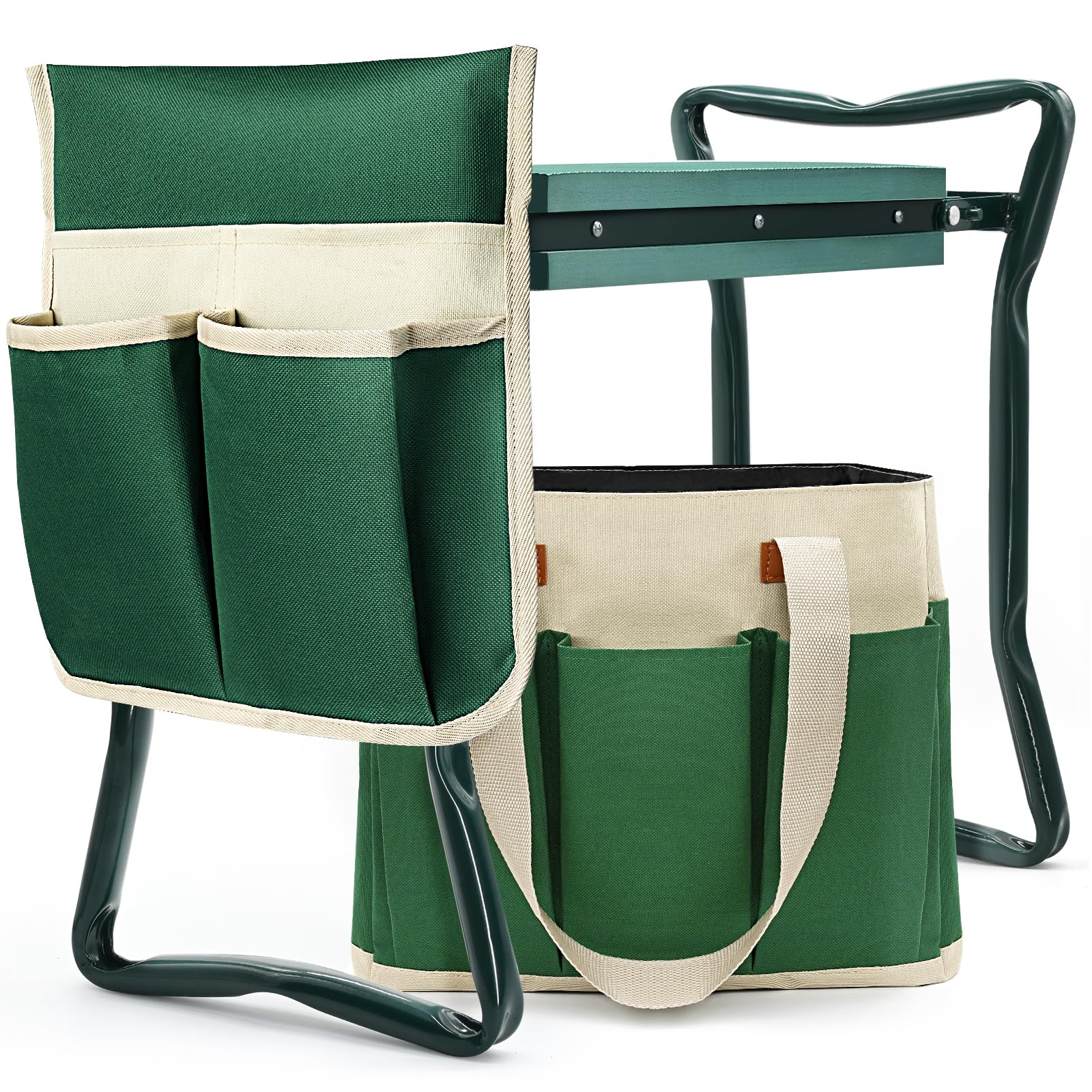 **Foldable Garden Kneeler & Stool with Tool Bag Pouch & EVA Gloves - Gardening Bench Seat for Men & Women - Perfect for Planting, Weeding & Outdoor Relaxation**