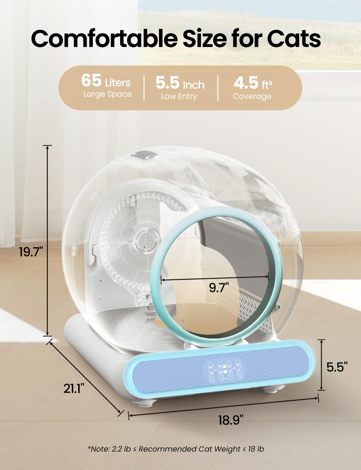 Automatic Self-Cleaning Cat Litter Box for Multiple Cats - 65L Large Capacity with 9L Waste Bin, Smart APP Control, Odor Elimination System - Includes Washable Mat & 6-Month Supply of Liners (3 Rolls) - Perfect for Busy Pet Owners & Multi-Cat Households - Green