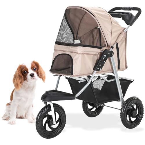 3 wheel Stroller w/ Basket-Tan