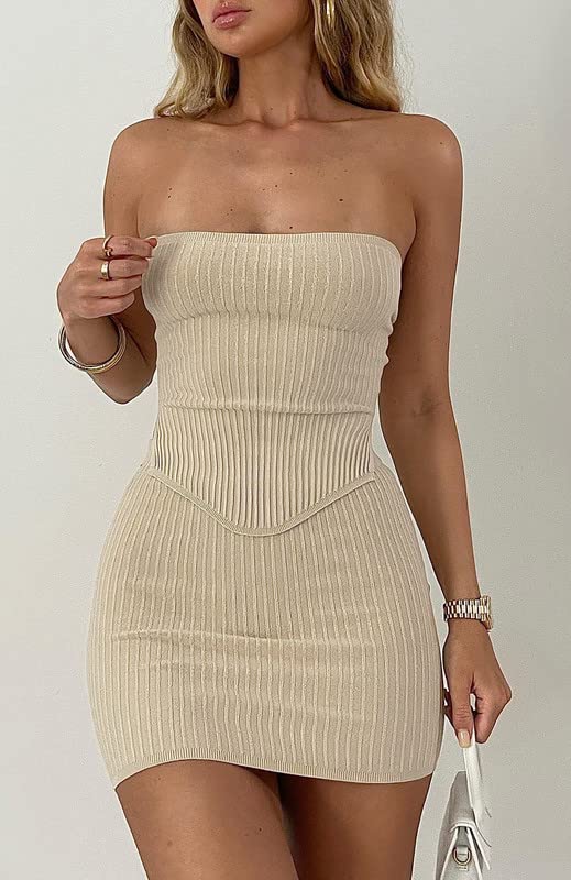 Y2K Women's 2-Piece Outfit - Solid Color Bandeau Top & Knit Bodycon Mini Skirt Set | Summer Streetwear Fashion | Perfect for Music Festivals, Beach Vacations & Night Out