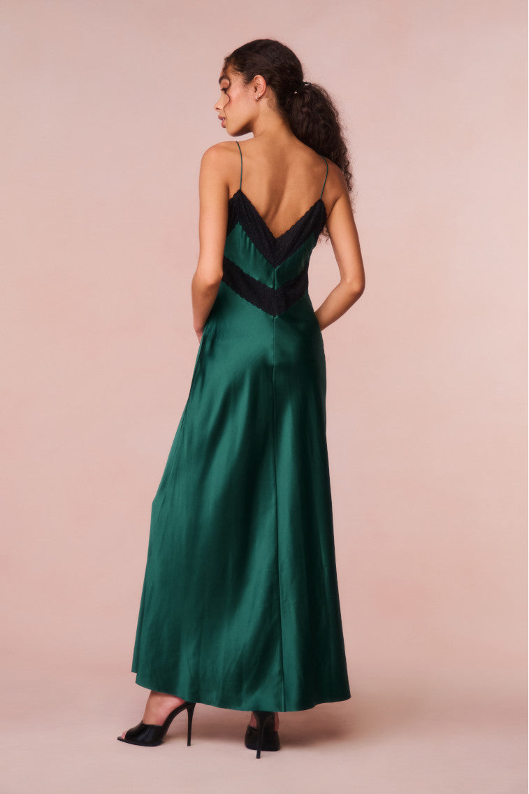 Serita Lace Trimmed Maxi Dress - Elegant Emerald Green Flowy Long Dress for Women | Perfect for Weddings, Parties & Summer Vacations