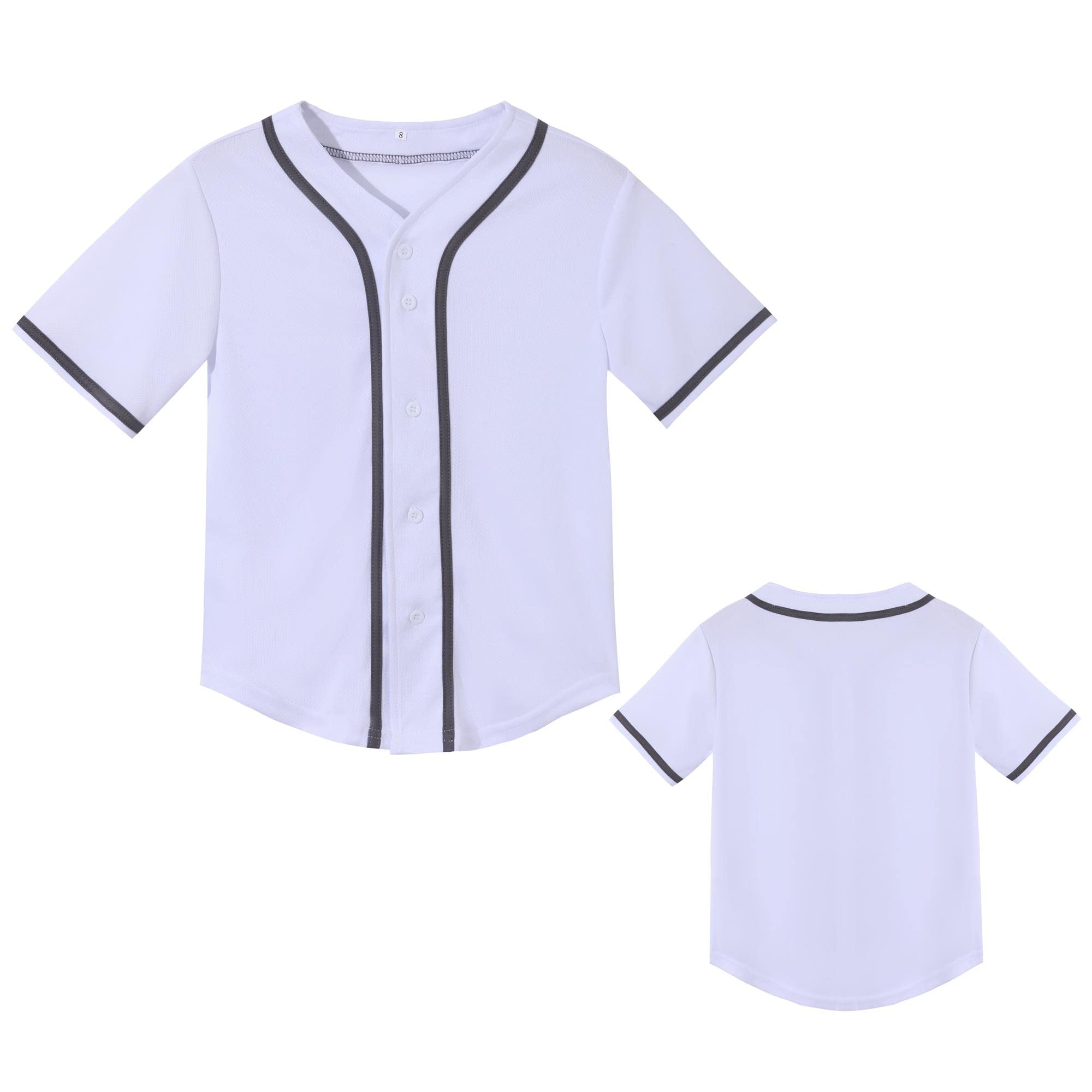 Trendy Boys & Girls Baseball Jersey Button T-Shirt - Black and White Short Sleeve Hip Hop Style Kids Tee for Sports, Casual Wear & Street Fashion