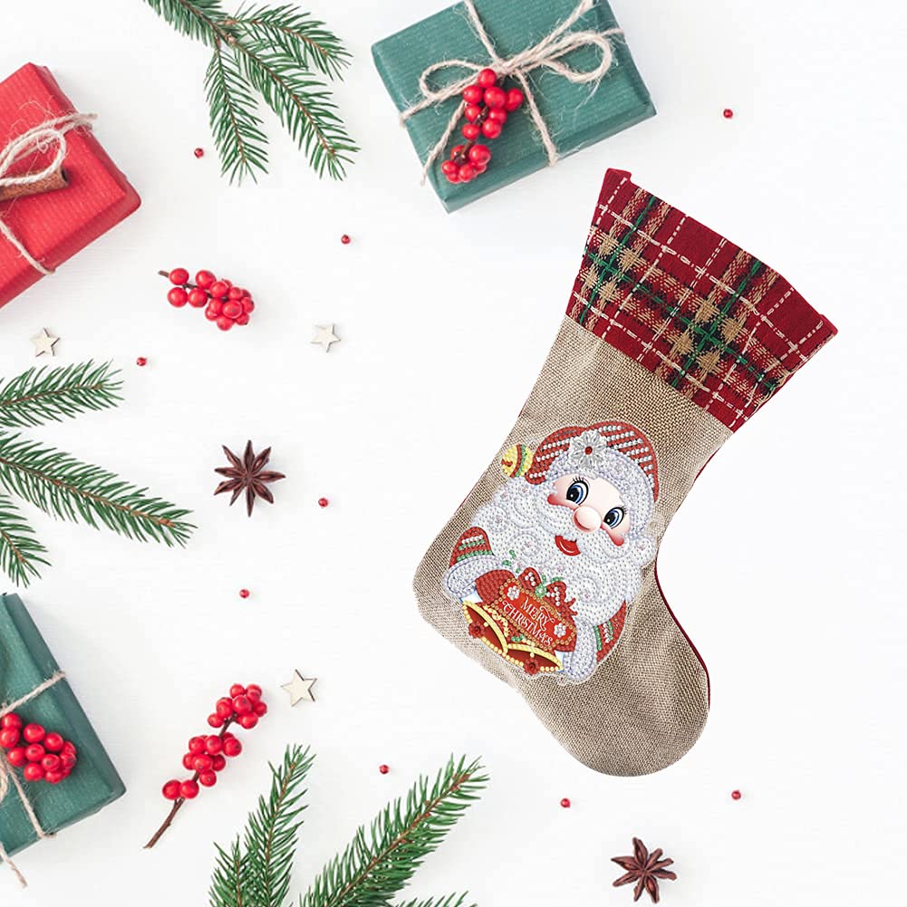 5D Diamond Painting Christmas Stockings Kit - 14 Inch DIY Santa Claus & Bell Xmas Stocking for Fireplace Decor, Holiday Party, Family Gift - Perfect for Christmas Tree, Home Decoration & Festive Season Celebrations