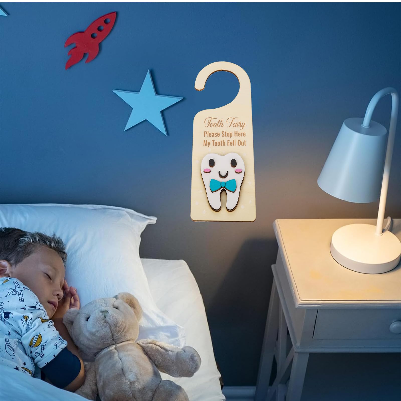 2PCS Tooth Fairy Door Hanger with Money Holder - 3D Wooden Tooth Keepsake Box & Lost Teeth Pouch for Kids - Perfect for First Tooth Celebration, Bedtime Tooth Exchange, and Encouraging Dental Hygiene in Boys & Girls