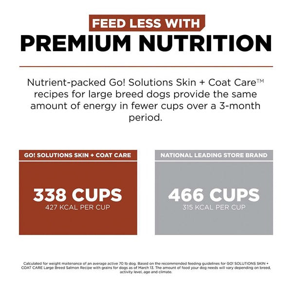 Go! Solutions Skin & Coat Care Large Breed Salmon Recipe with Grains Dry Dog Food - Premium Omega-Rich Nutrition for Healthy Skin & Shiny Coat - Ideal for Large Breed Adult Dogs at Home or Outdoor Activities