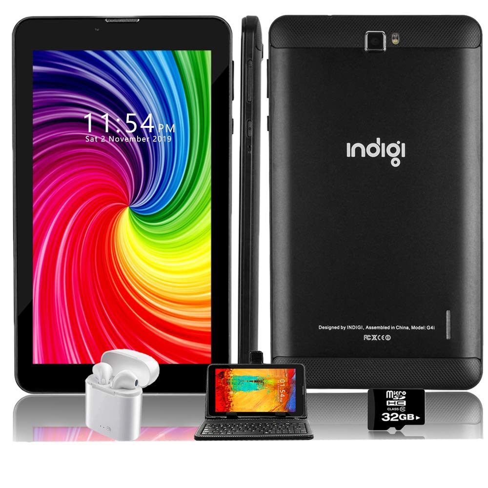 Indigi® Unlocked 4G LTE 7-inch Android 9.0 Tablet with Dual SIM - 4-Core Processor, 2GB RAM, 16GB Storage (Black) | Perfect for Travel, Business & Entertainment