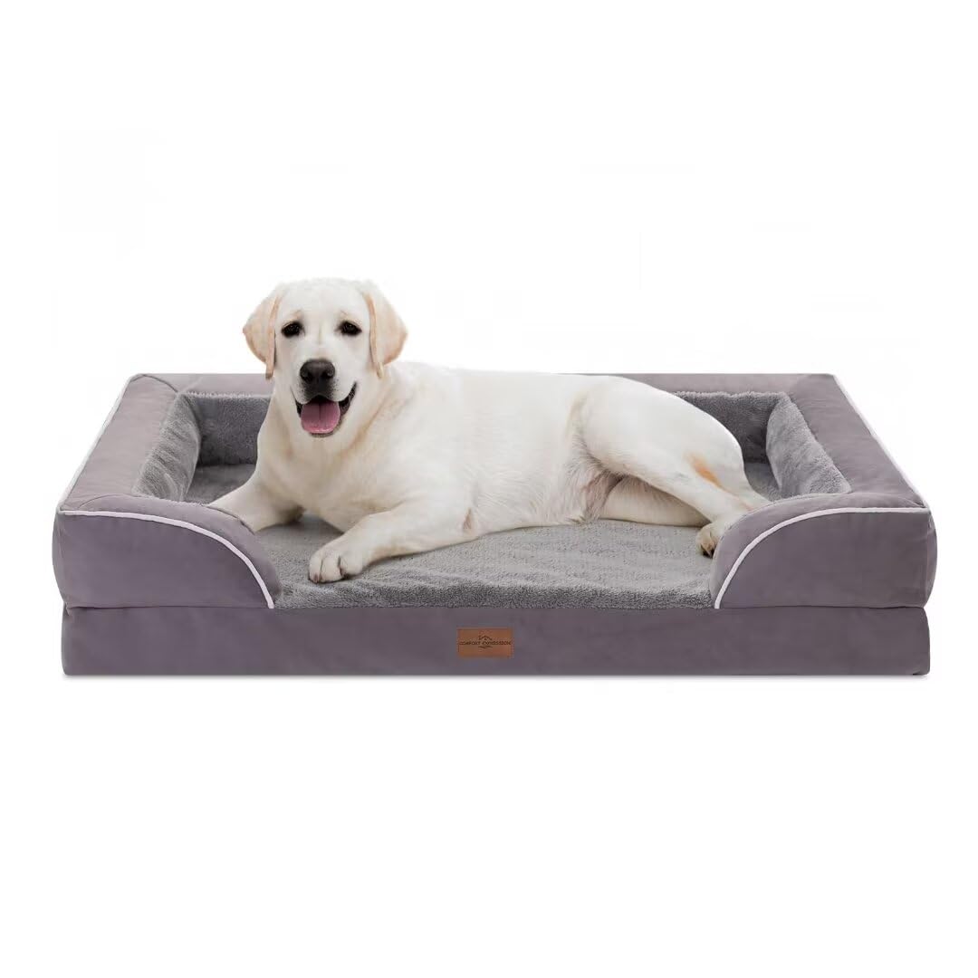 Extra Large Orthopedic Dog Bed - Waterproof, Washable & Non-Slip Jumbo Pet Bed for Giant Breed Dogs with Removable Cover (Purple) - Perfect for Elderly Dogs, Arthritic Pets & Spacious Living Rooms