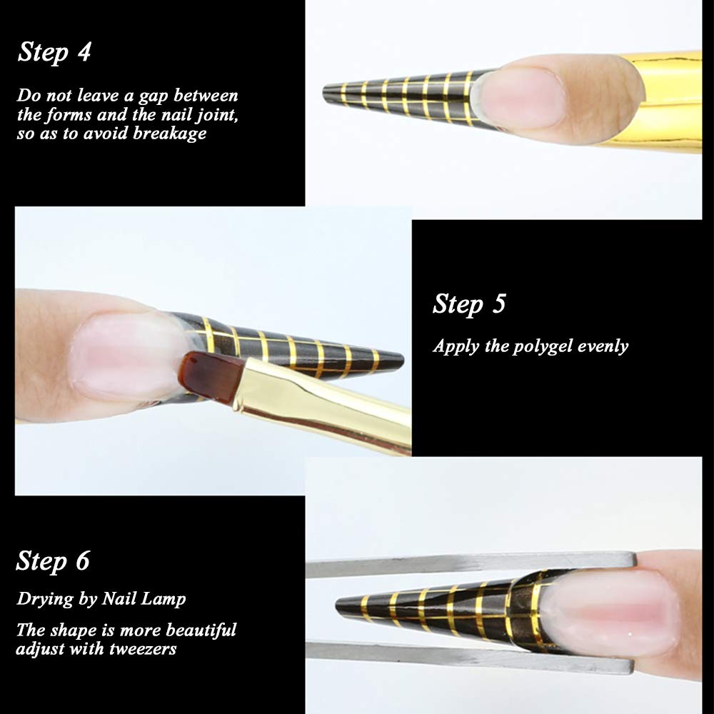 500 Pcs Self-Adhesive Nail Forms for Acrylic & Polygel Nail Extensions - Gold Rectangle Nail Stickers & Molds for Salon, DIY Nail Art & Professional Builder Learning - Perfect for Home Manicures & Professional Nail Services