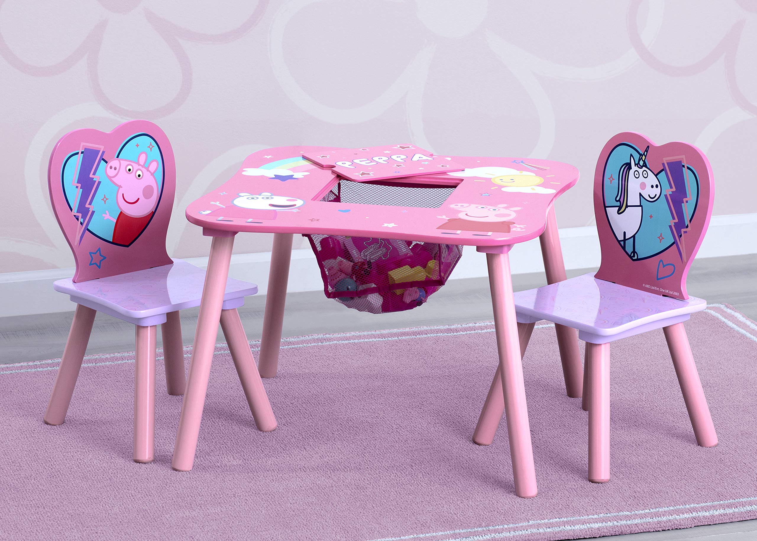 Delta Children Kids Table and Chair Set with Storage (2 Chairs Included) - Ideal for Arts & Crafts, Snack Time, Homeschooling & Homework - Perfect for Playrooms, Daycares & Preschool Learning - Peppa Pig Theme