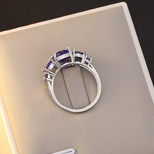 AZQ 925 Sterling Silver Amethyst Ring - Oval Cut 2Ct Cubic Zirconia 5-Stone Eternity Band for Women | Perfect for Engagement, Wedding & Anniversary Gifts | Elegant Jewelry for Special Occasions