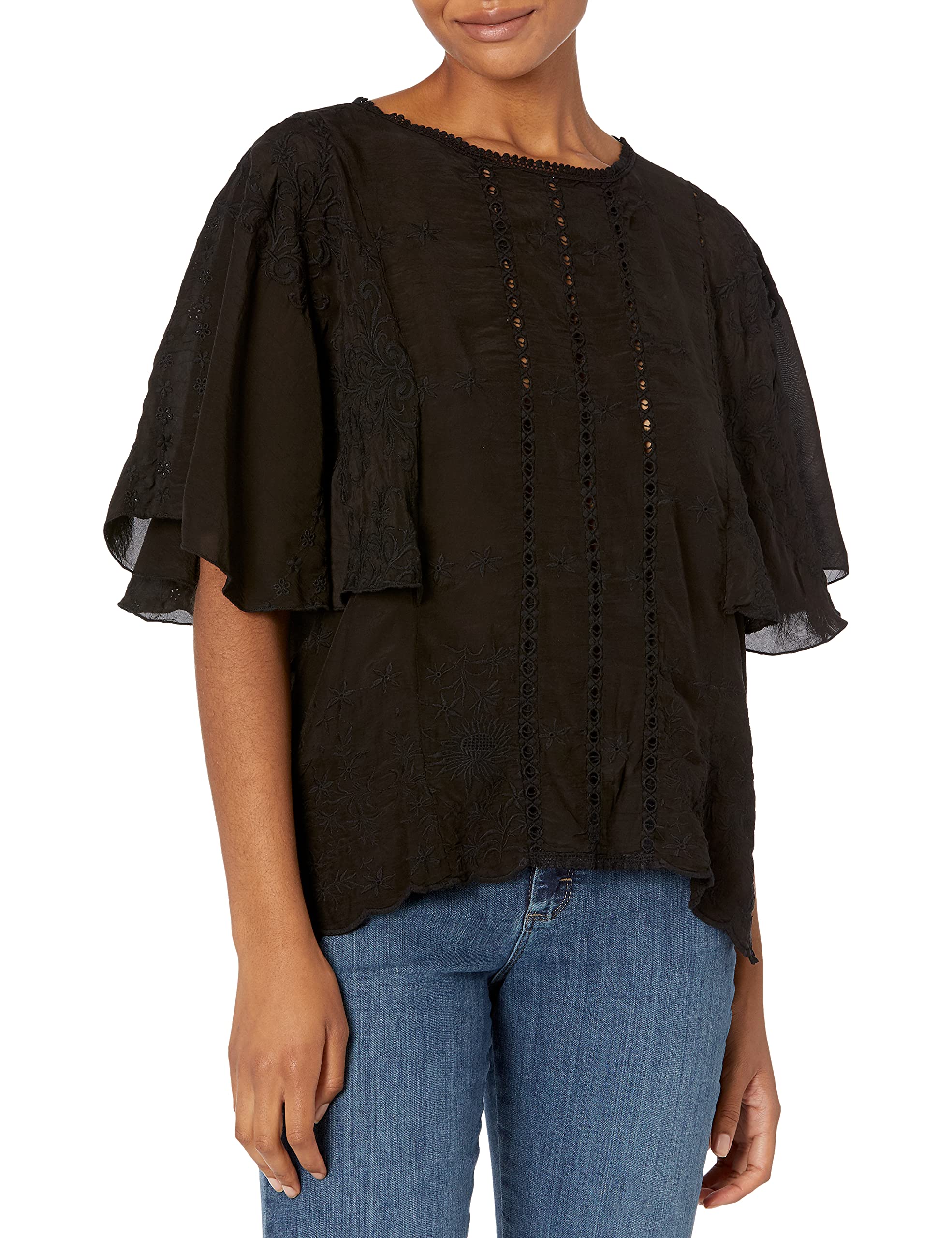 Johnny Was Women's Short Sleeve Boho Blouse - Floral Print V-Neck Tunic Top for Casual Wear & Summer Outfits | Perfect for Beach Vacations, Music Festivals, and Boho Chic Style