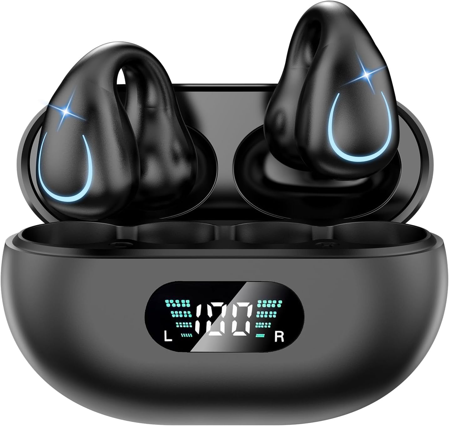 Open Ear Clip Wireless Earbuds Bluetooth 5.3 - Sports Headphones with Built-in Mic, Earhooks & Wireless Charging Case, IPX5 Waterproof for Running, Gym & Outdoor Activities