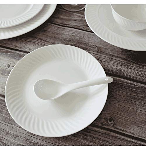 40-Piece Pure White Porcelain Dinnerware Set - Bone China Plates, Bowls, Soup Plates & Gravy Boat for 6-Person Table Setting | Elegant Dinner Party, Wedding, Holiday & Everyday Dining