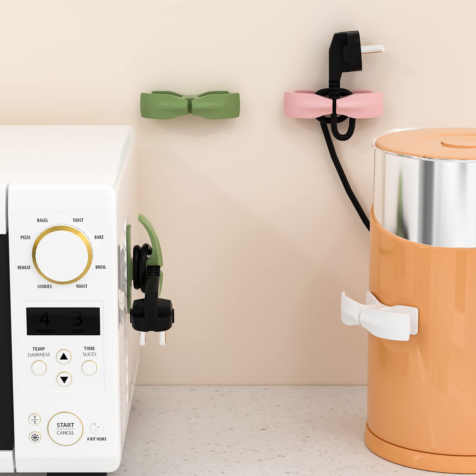 Self-Adhesive Cable Organizer Clips - Cord Management for Kitchen Appliances (Mixer, Fryer, Coffee Maker, Rice Cooker) | Cable Wraps & Holders for Neat Countertop Organization - Pink