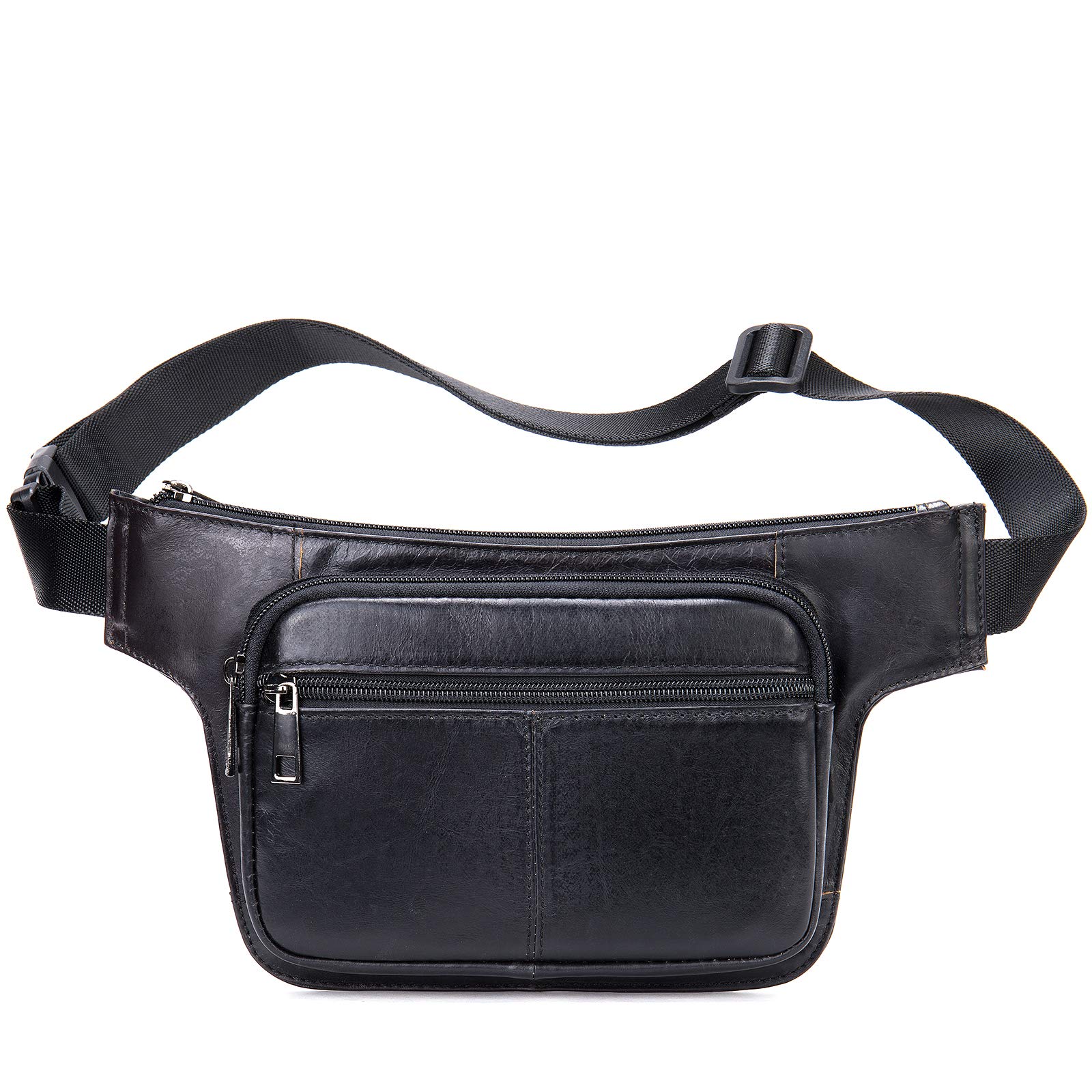 4-Zipper Leather Fanny Pack for Men & Women - Soft Durable Belt Bag for Running, Walking, Jogging & Hiking - Black - Perfect for Outdoor Activities, Travel & Everyday Use