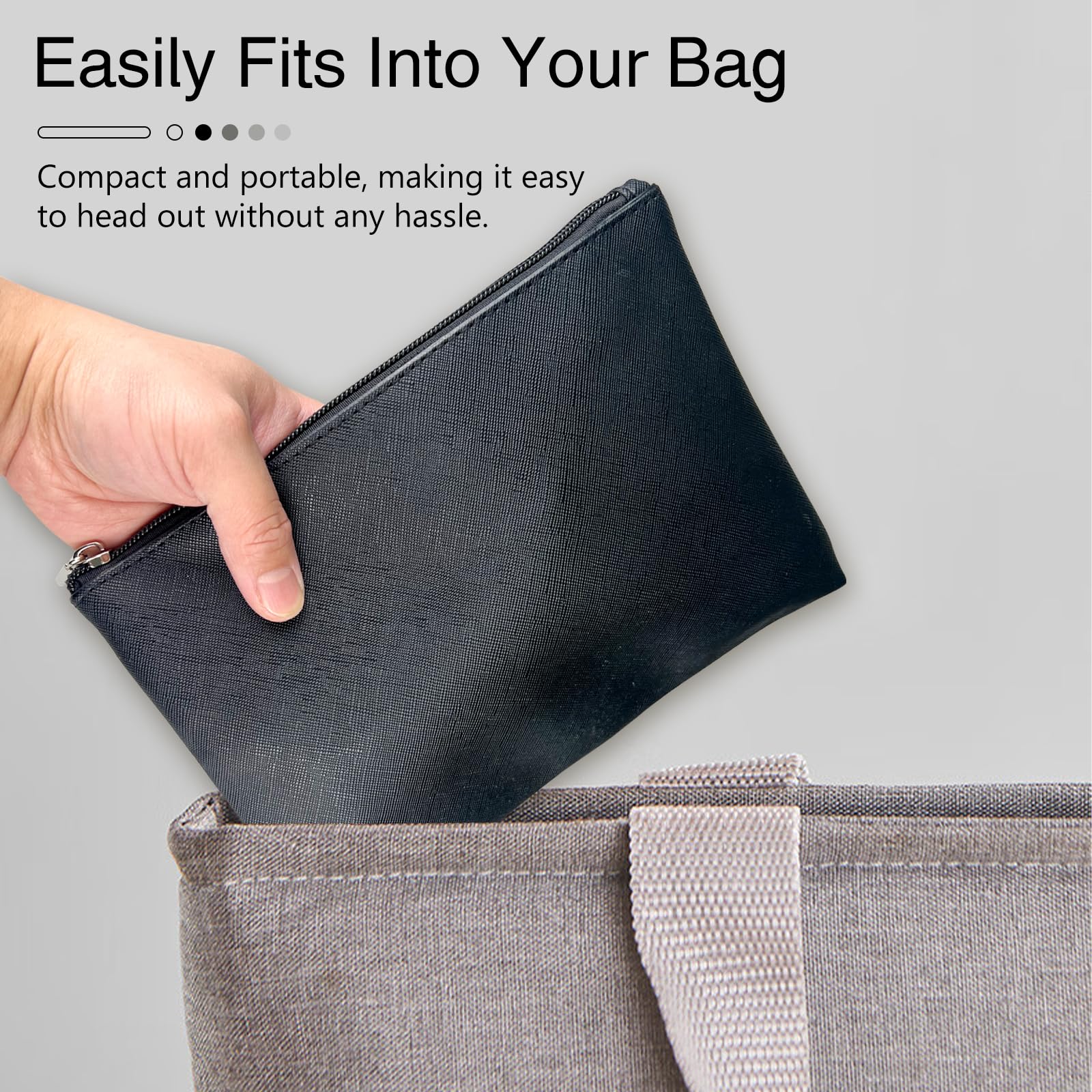 Compact Vegan Leather Makeup Bag for Travel | Small Zippered Cosmetic Pouch for Women | Black | Perfect for On-the-Go Essentials & Airplane Carry-On