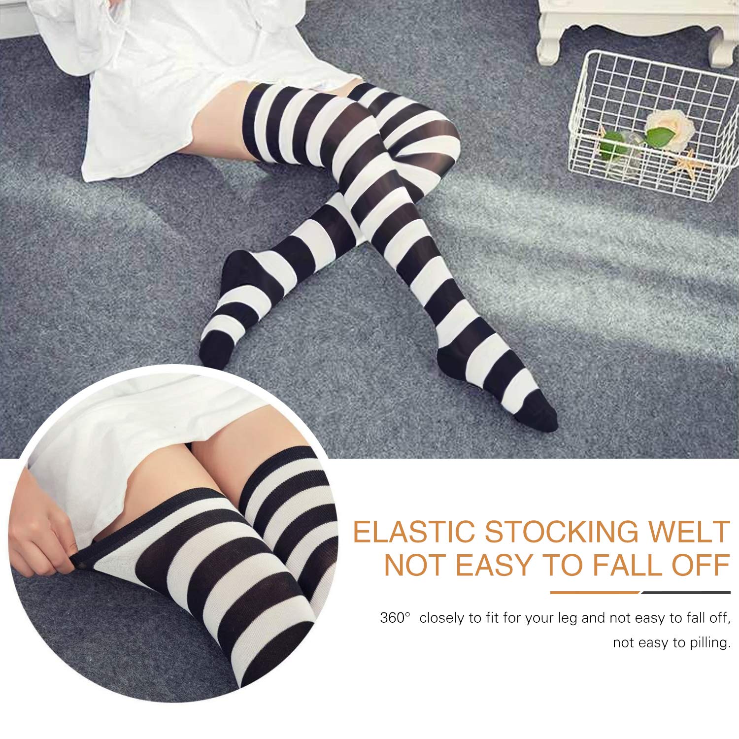 Raylarnia Women's Extra Long Opaque Striped Over Knee High Socks - Fashionable Thigh High Stockings for Winter, Fall & Office Wear - Perfect for Boots, Dresses & Cold Weather Outfits