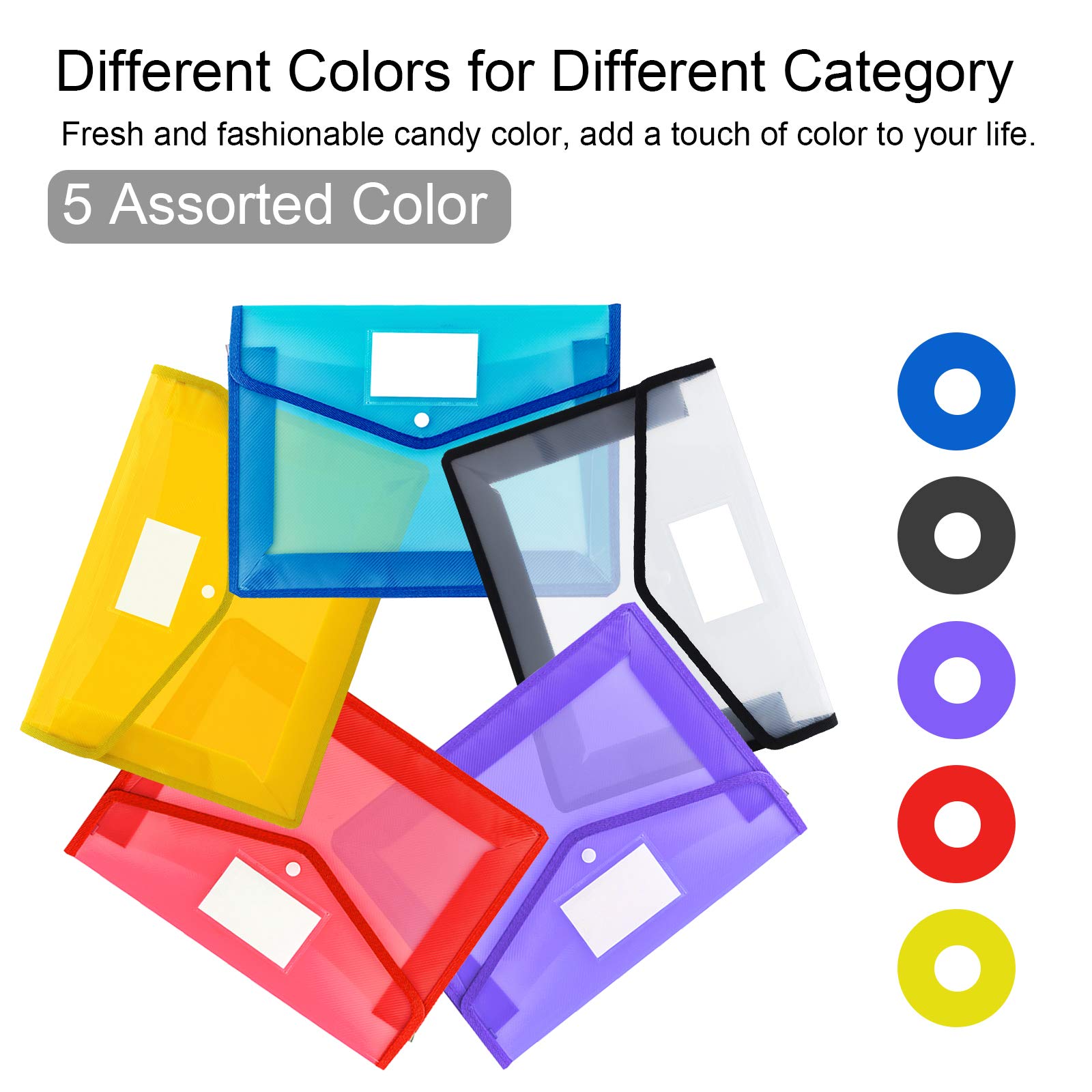 A4 Plastic Expanding File Folder - Waterproof Poly Envelope with Snap Closure & Label Pocket | Document Organizer for Office, School & Home Storage | Perfect for Bills, Receipts & Important Papers
