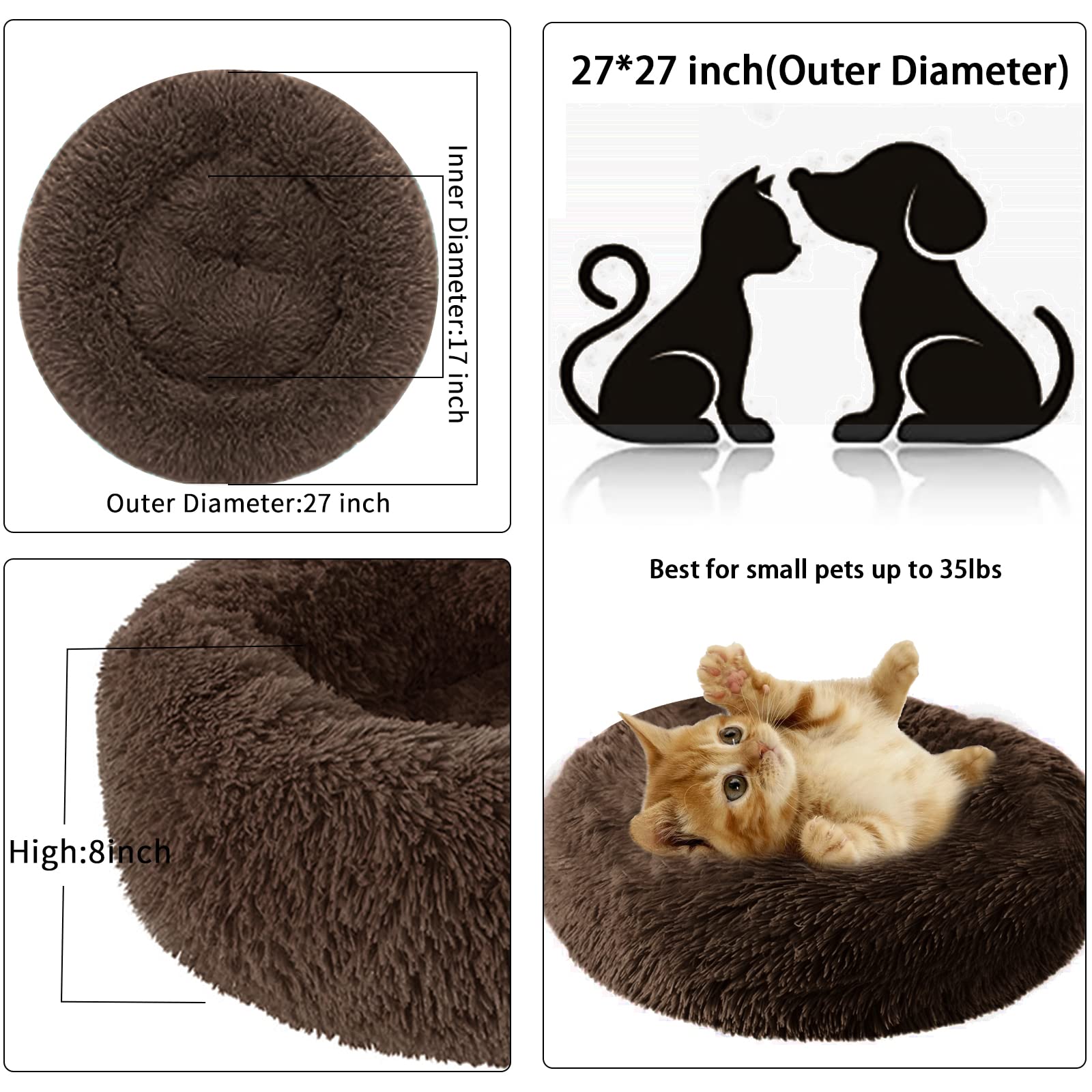 Nisrada Washable Round Dog Bed for Small Medium Large Dogs - 27 Inch Calming Pet Bed with Non-Slip Bottom | Cozy Soft Puppy & Kitten Bed for Crate, Living Room, or Bedroom